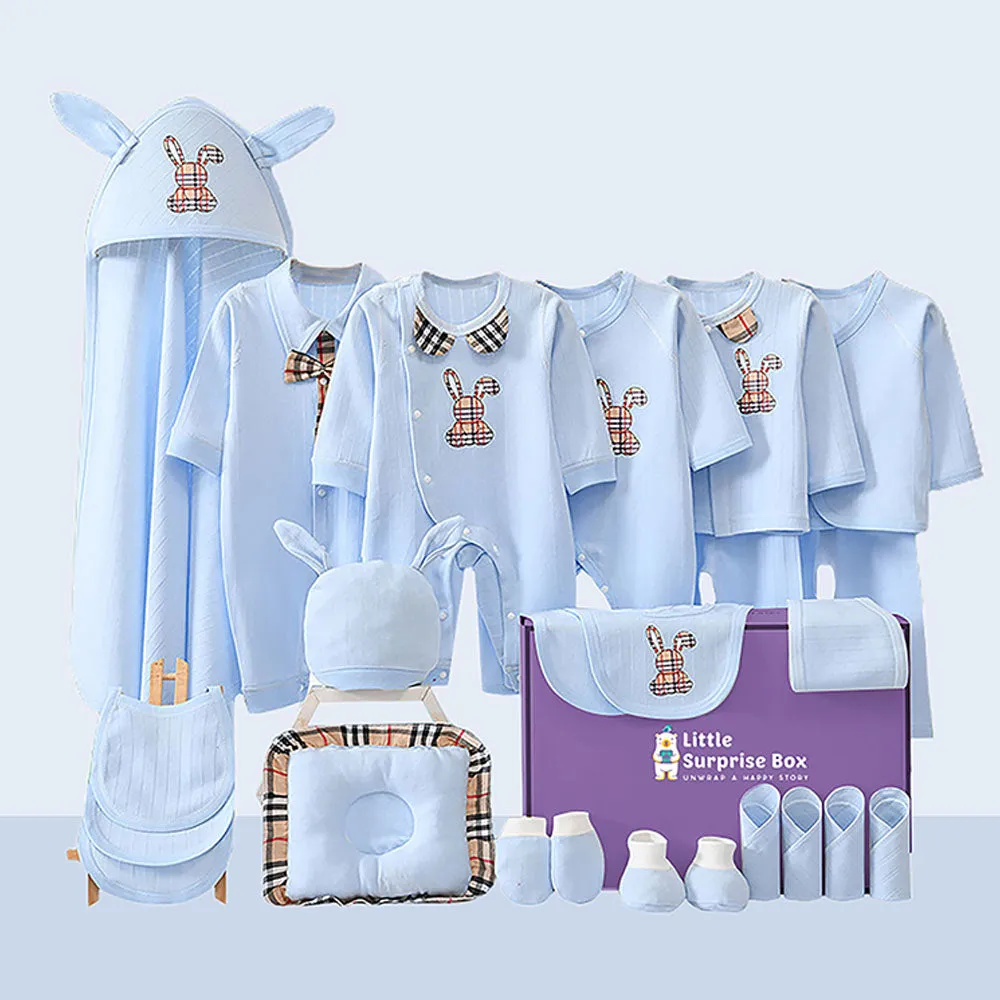 25 pcs Blue Checkered Bunny , New born Baby Girl/Boy Gift Hamper All Season wear Gift Hamper Box, (0-6months)