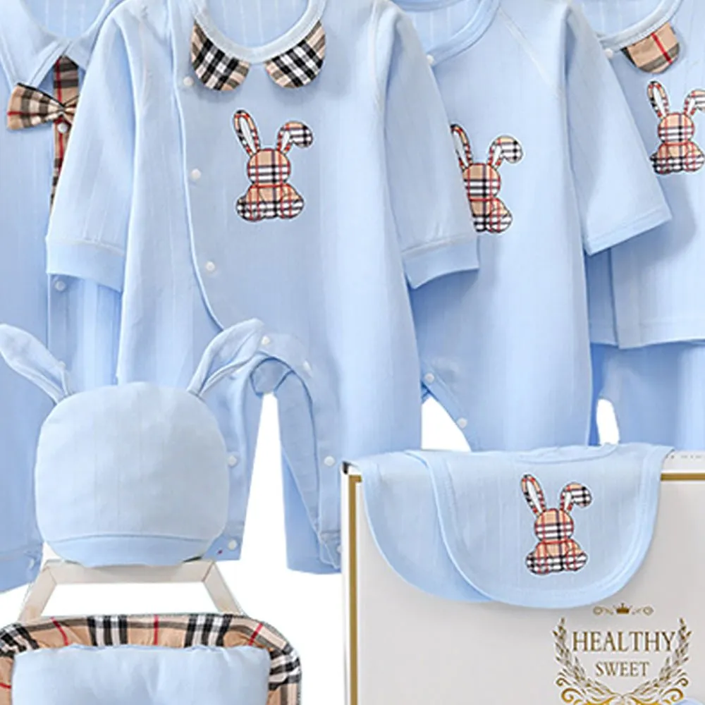 25 pcs Blue Checkered Bunny , New born Baby Girl/Boy Gift Hamper All Season wear Gift Hamper Box, (0-6months)