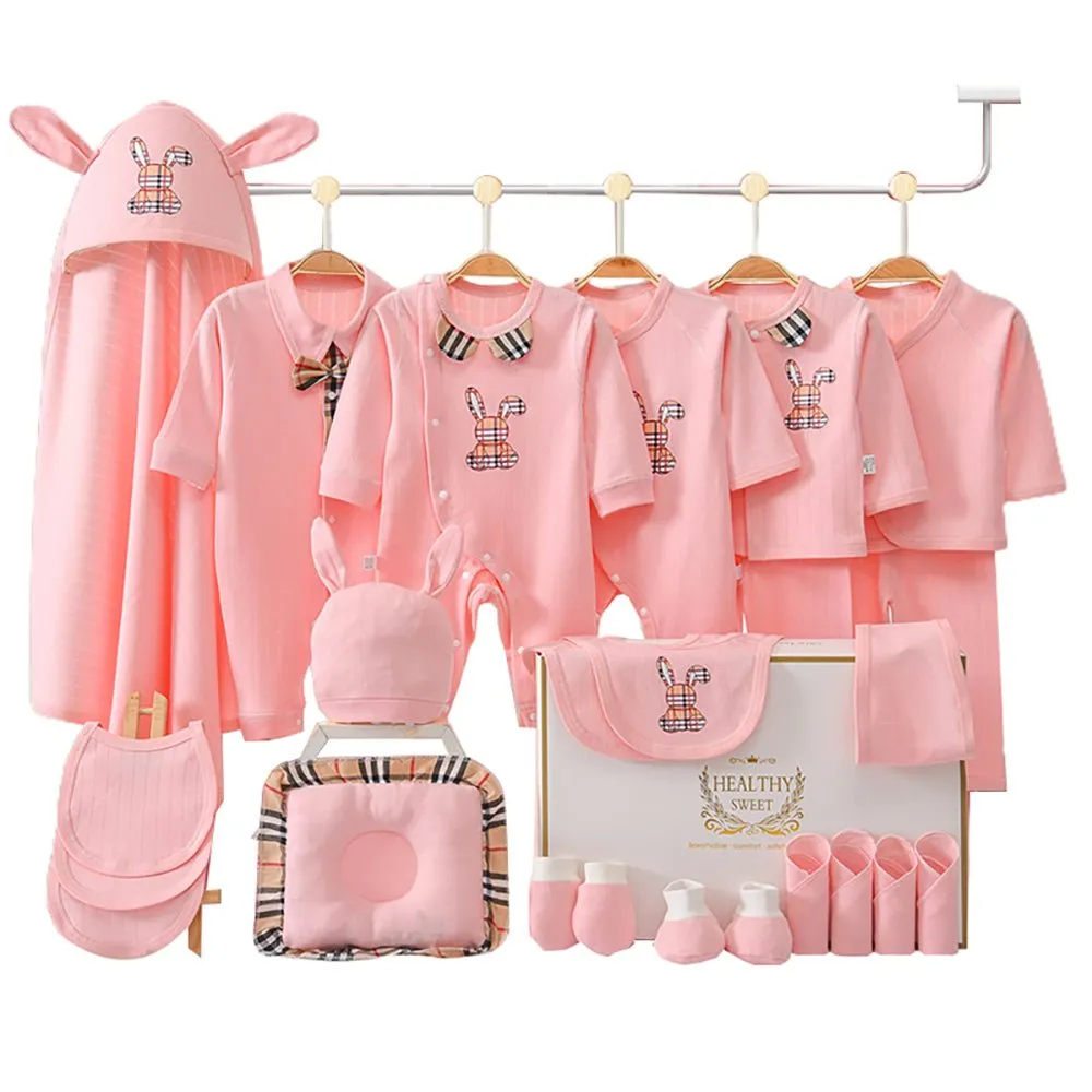 25 pcs Pink Checkered Bunny , New born Baby Girl/Boy Gift Hamper All Season wear Gift Hamper Box, (0-6months)