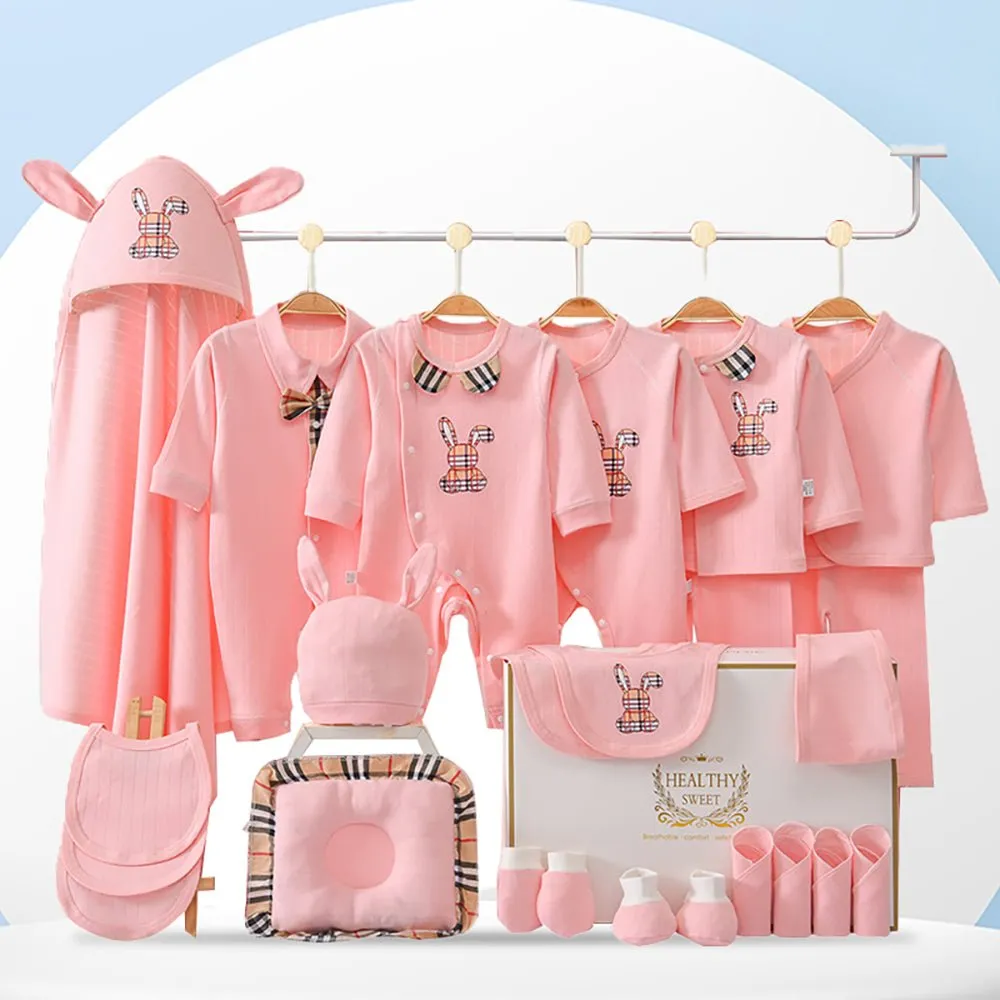 25 pcs Pink Checkered Bunny , New born Baby Girl/Boy Gift Hamper All Season wear Gift Hamper Box, (0-6months)