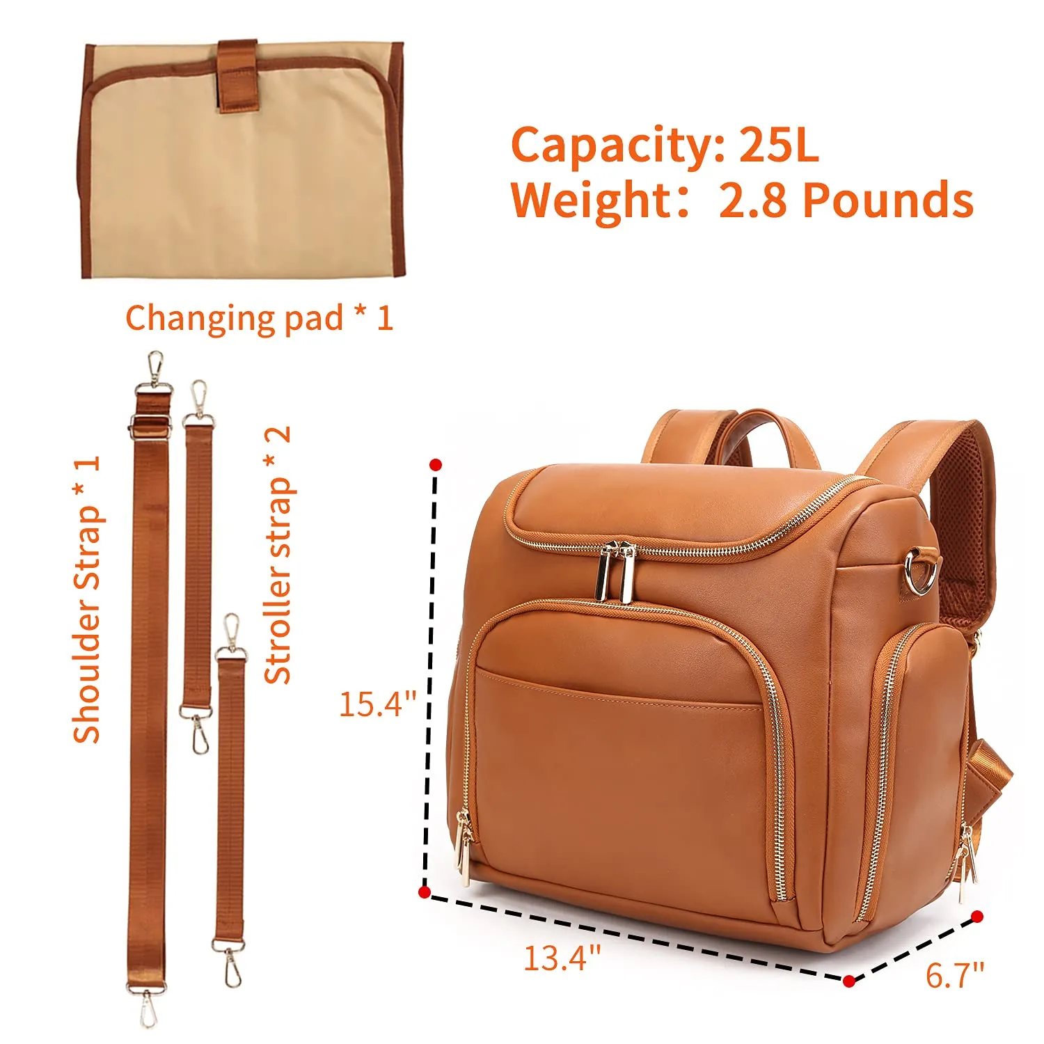 3-in-1 Brown Leather Luxury Mom Travel Baby Diaper Bag