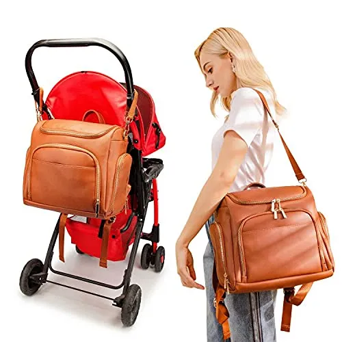 3-in-1 Brown Leather Luxury Mom Travel Baby Diaper Bag