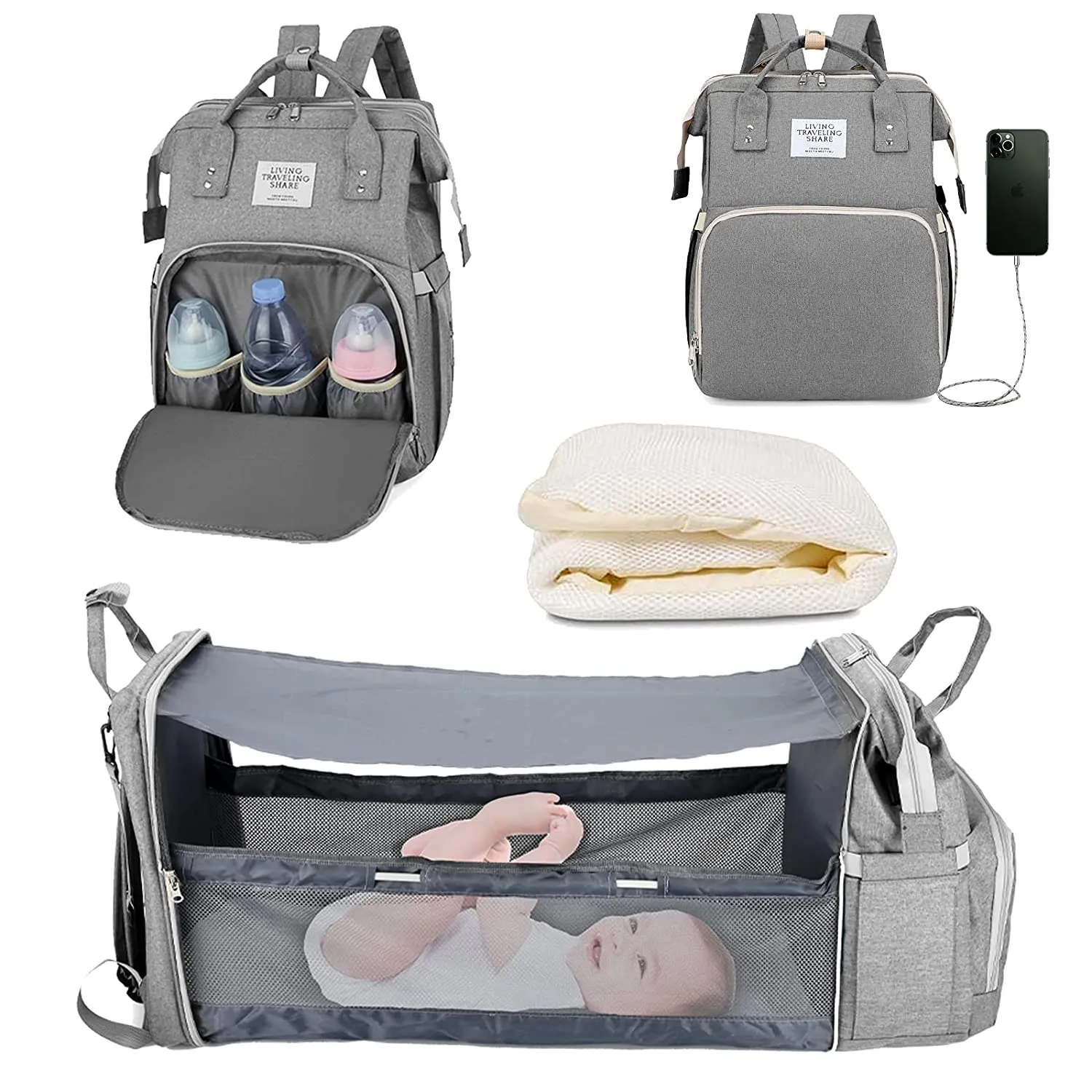 3-in-1 Luxury Mom Travel Baby Diaper Bag