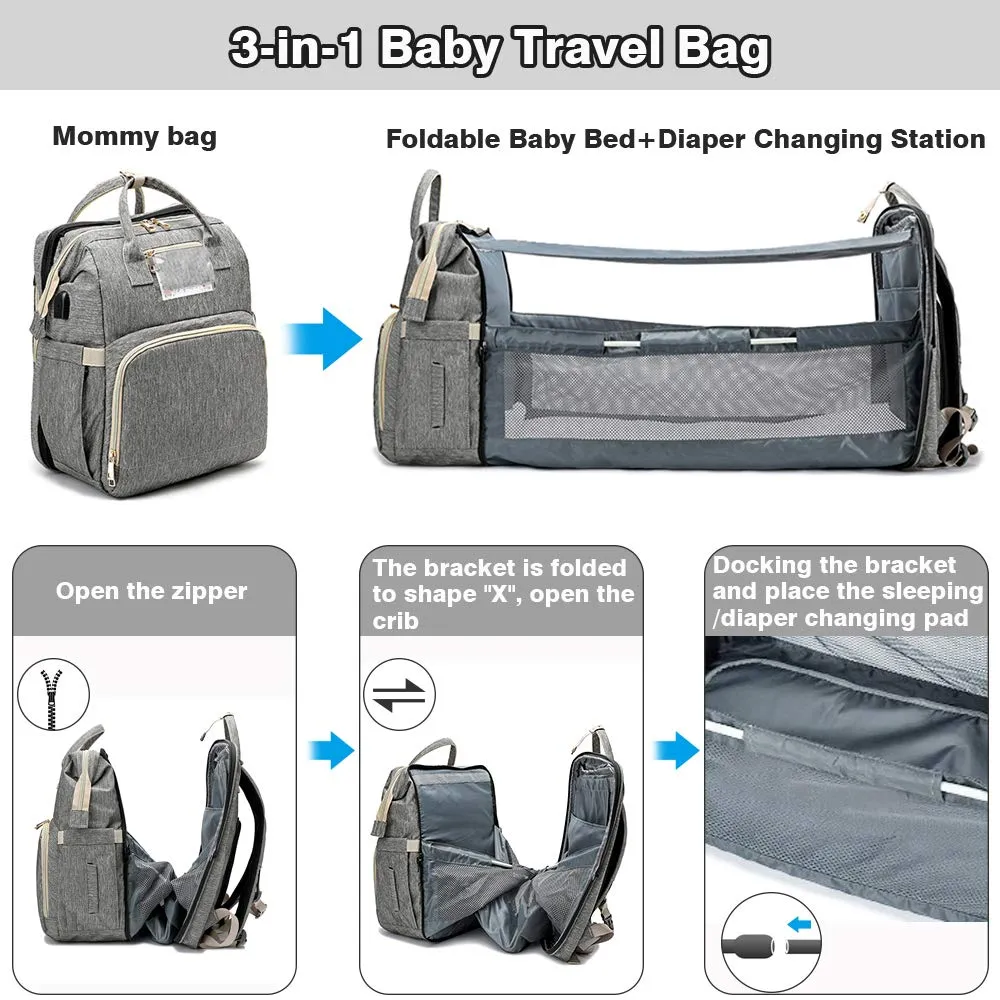 3-in-1 Luxury Mom Travel Baby Diaper Bag