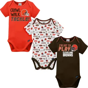 3-Pack Baby Boys Browns Short Sleeve Bodysuits