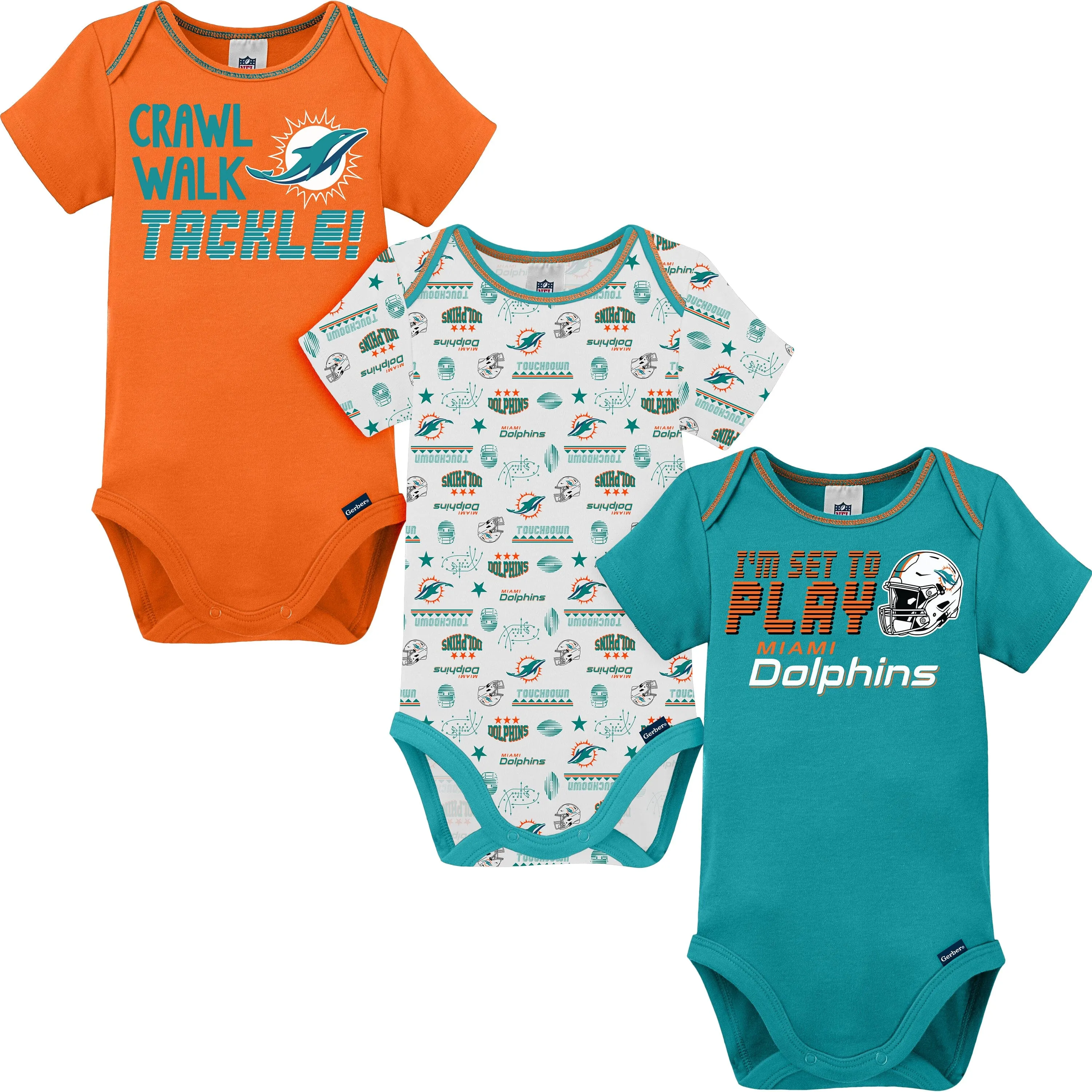 3-Pack Baby Boys Dolphins Short Sleeve Bodysuits