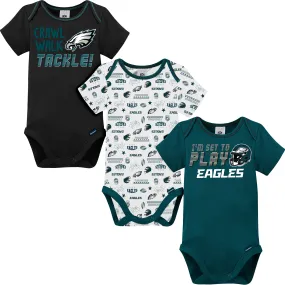 3-Pack Baby Boys Eagles Short Sleeve Bodysuits