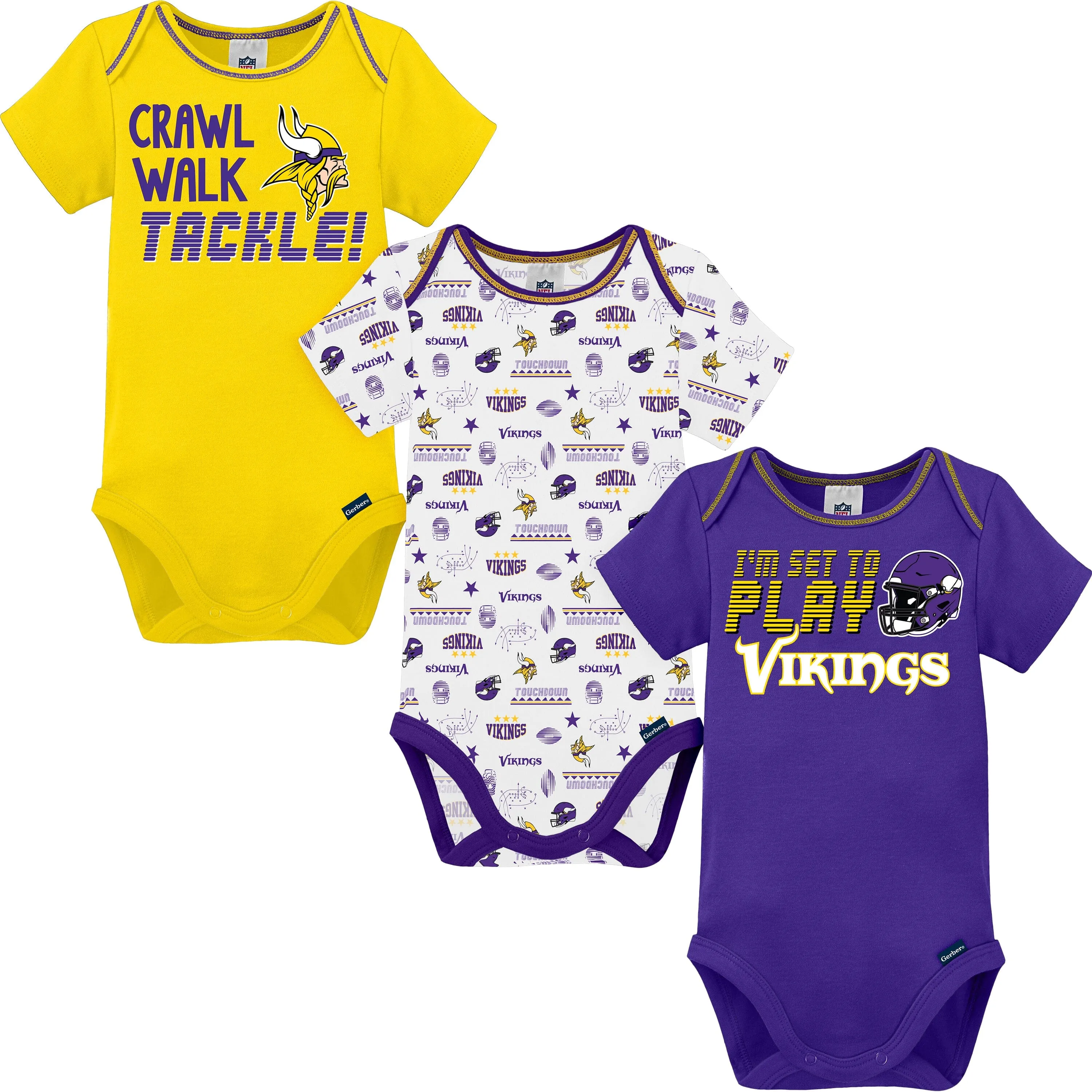 3-Pack Baby Boys Vikings Short Sleeve Bodysuits