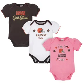 3-Pack Baby Girls Cleveland Browns Short Sleeve Bodysuits