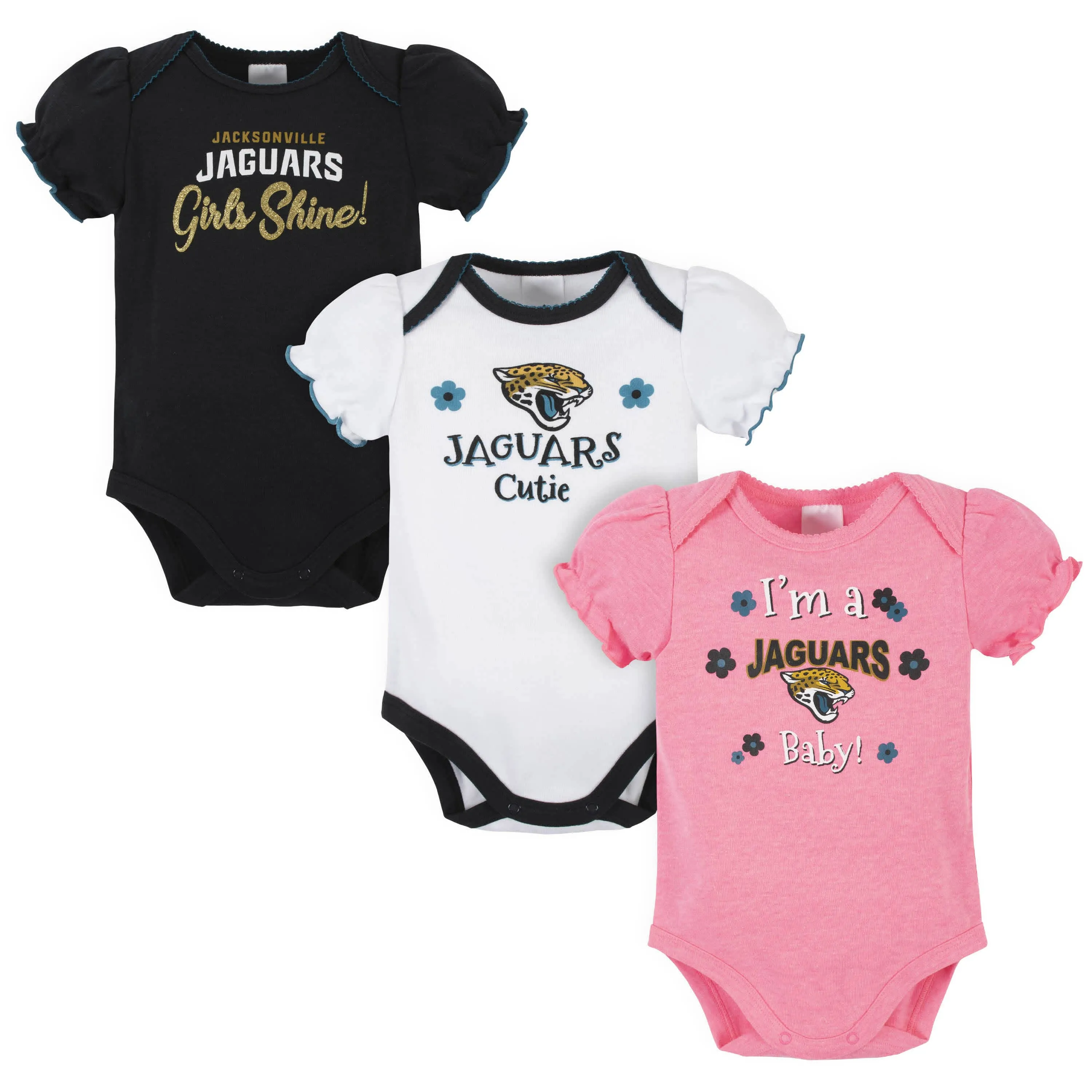 3-Pack Baby Girls Jacksonville Jaguars Short Sleeve Bodysuits