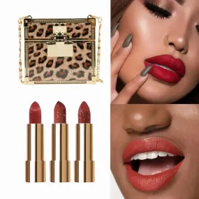 3pcs Luxury Hand Bag Style Velvet Matte Lipsticks Chain Sculpted Lipstick Handbag