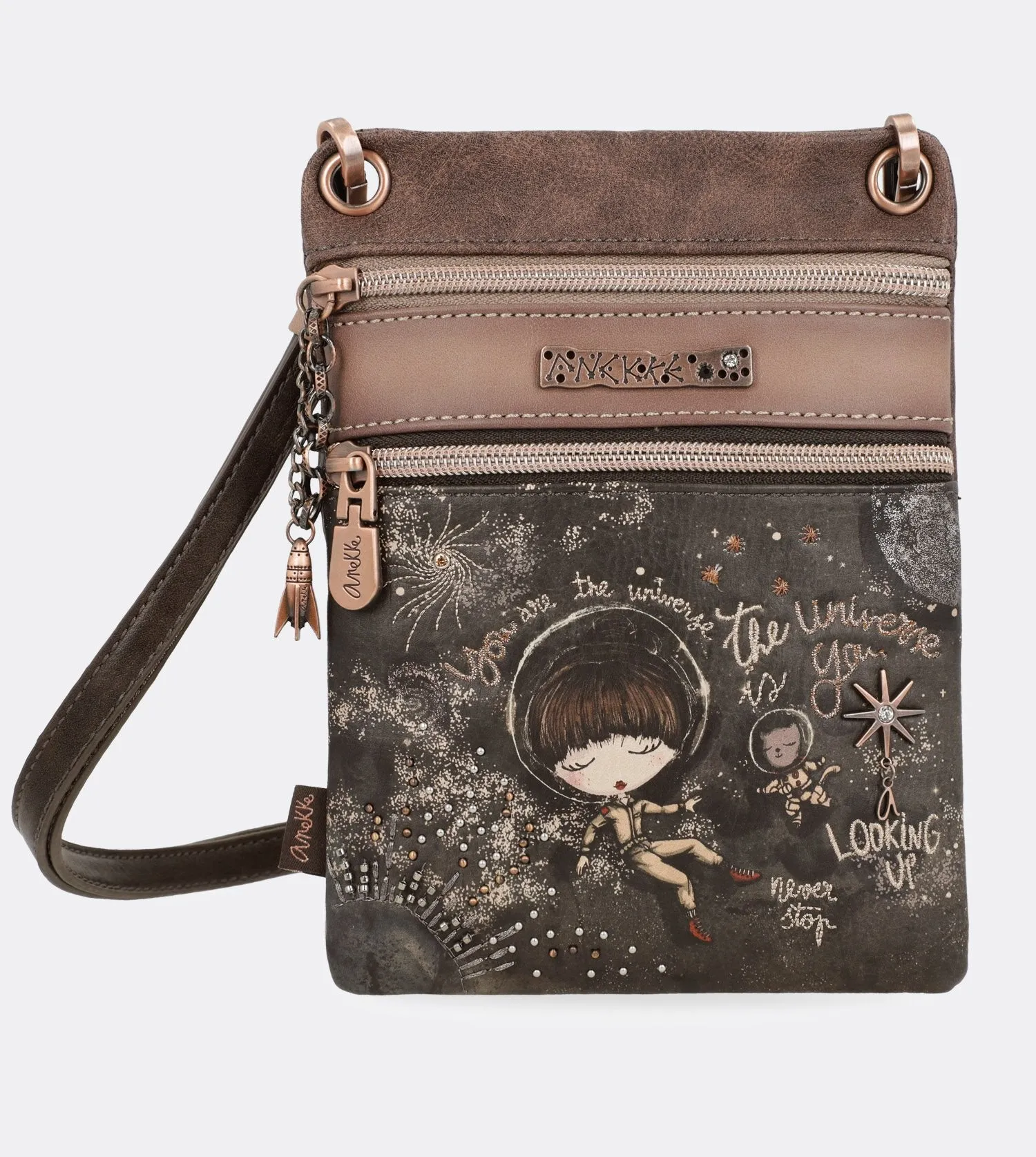 Adorable mini universe crossbody bag with a printed design