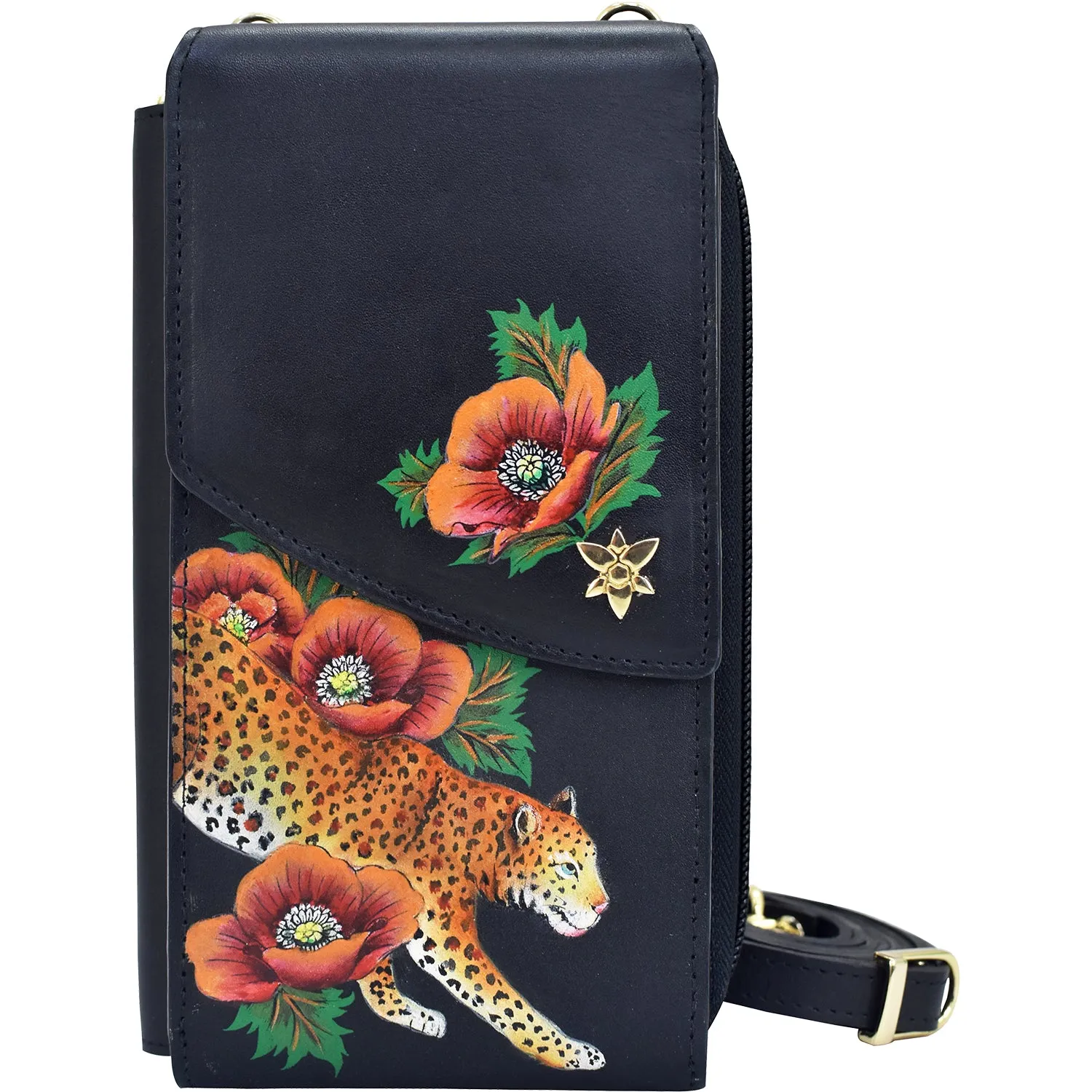 Anuschka Crossbody Phone Case Enigmatic Leopard Leather