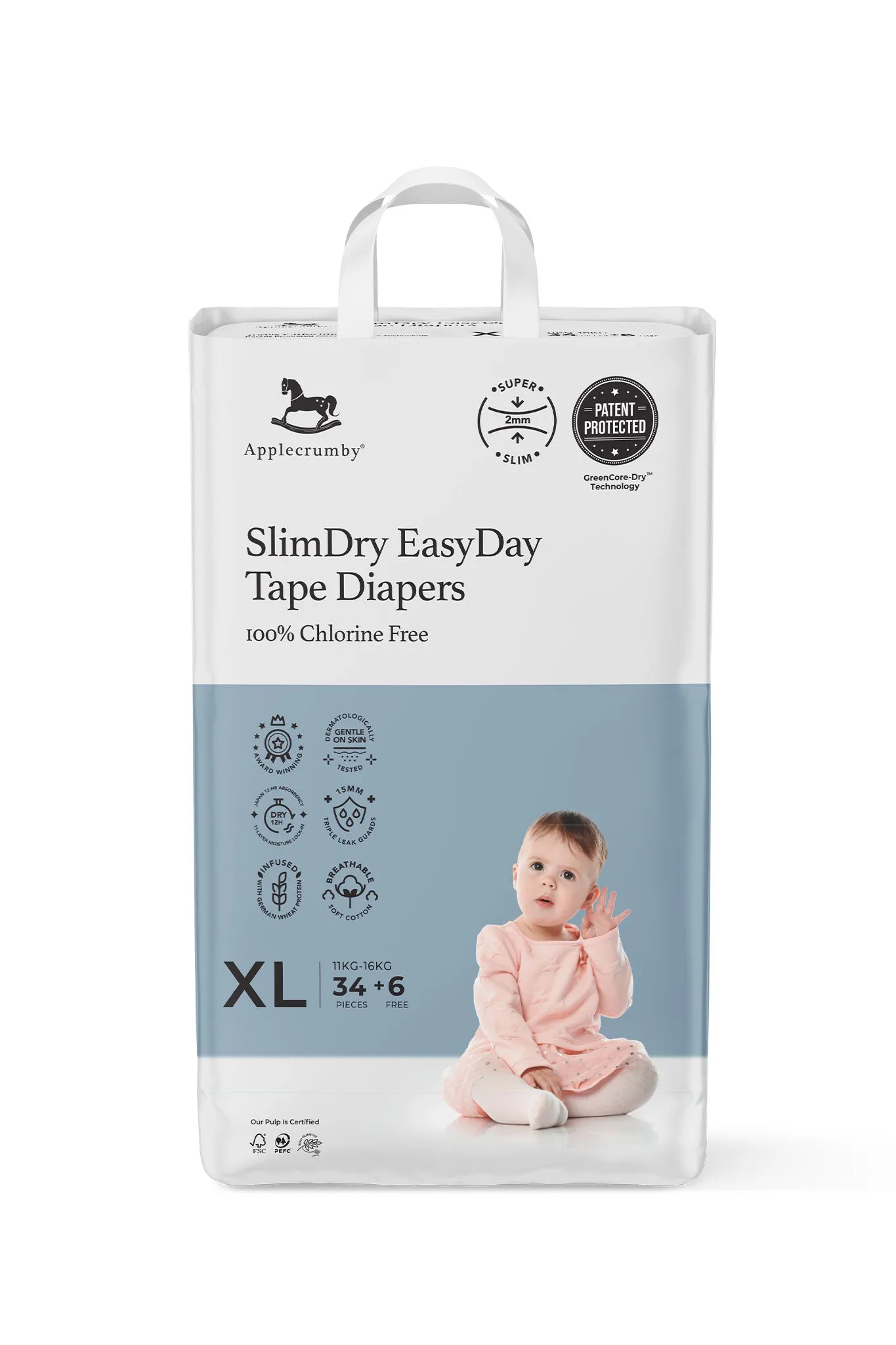 Applecrumby® Slimdry Easyday Tape Diapers