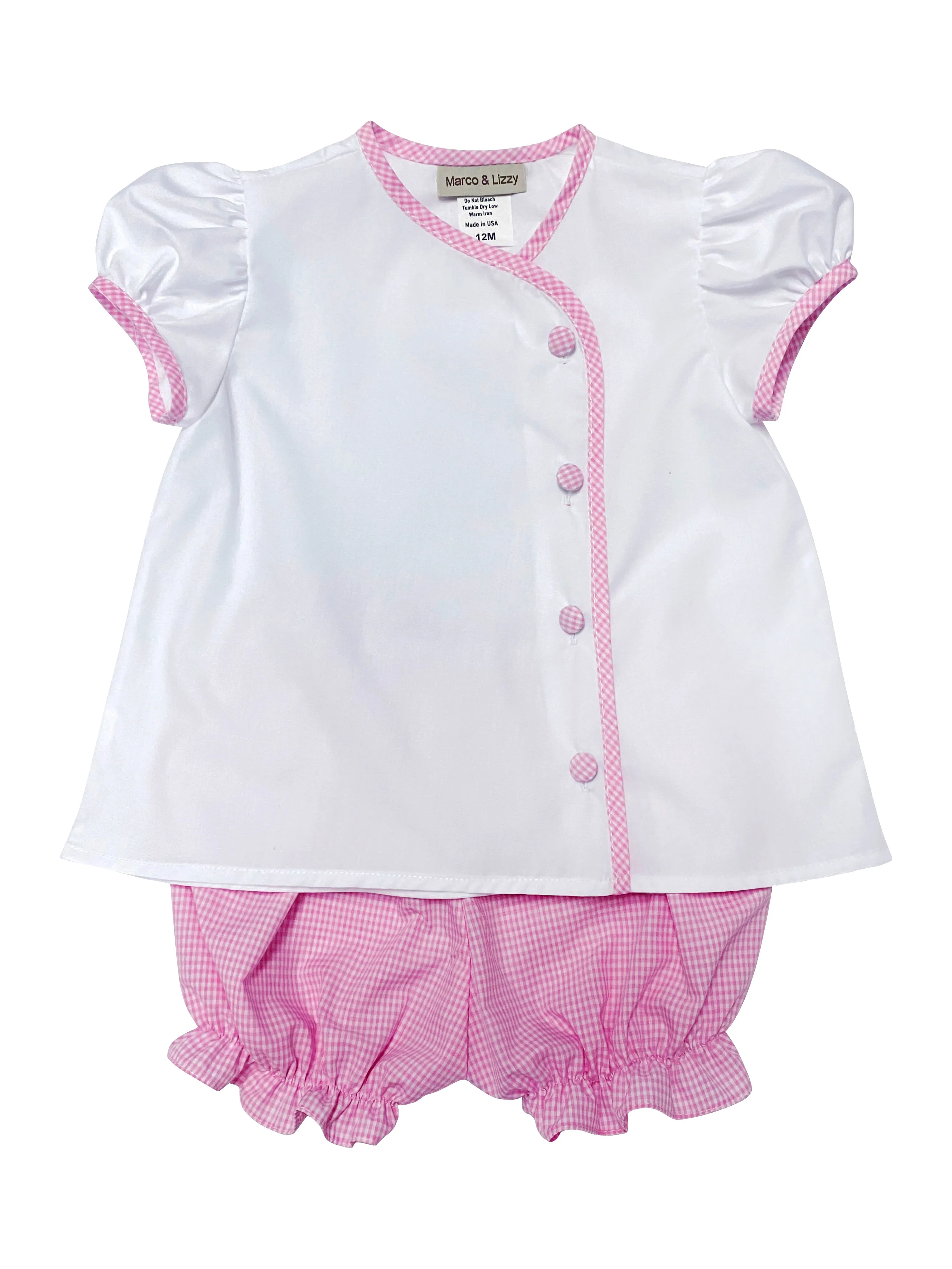 Baby Girl pink Gingham Piped Shirt and diaper set