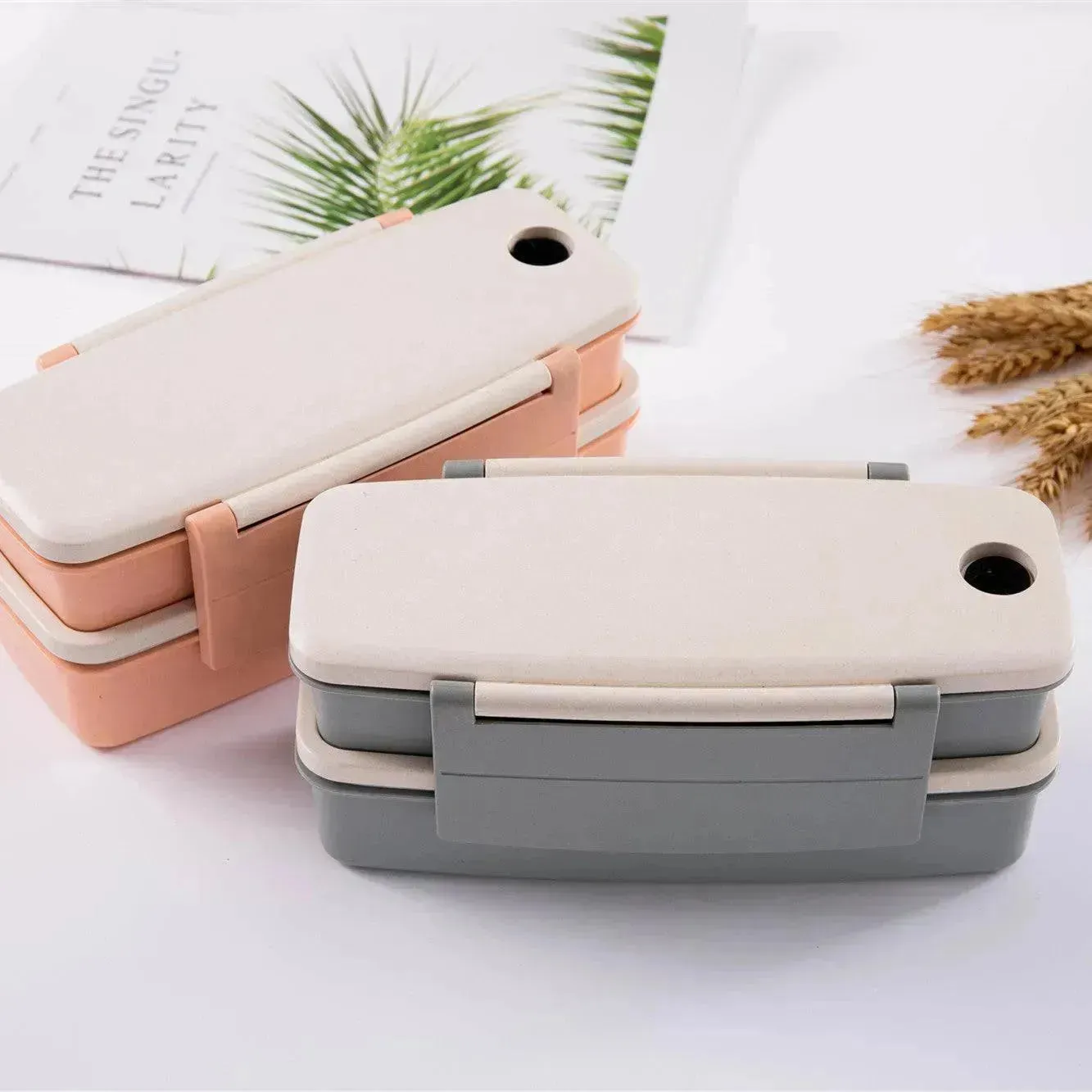 Bamboo fiber lunch box double-layered lunch box tableware set