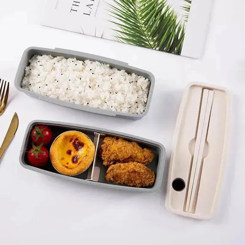 Bamboo fiber lunch box double-layered lunch box tableware set