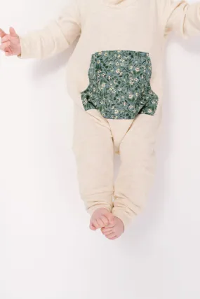 Bamboo Shawl Collar Romper in Flax Gardenia