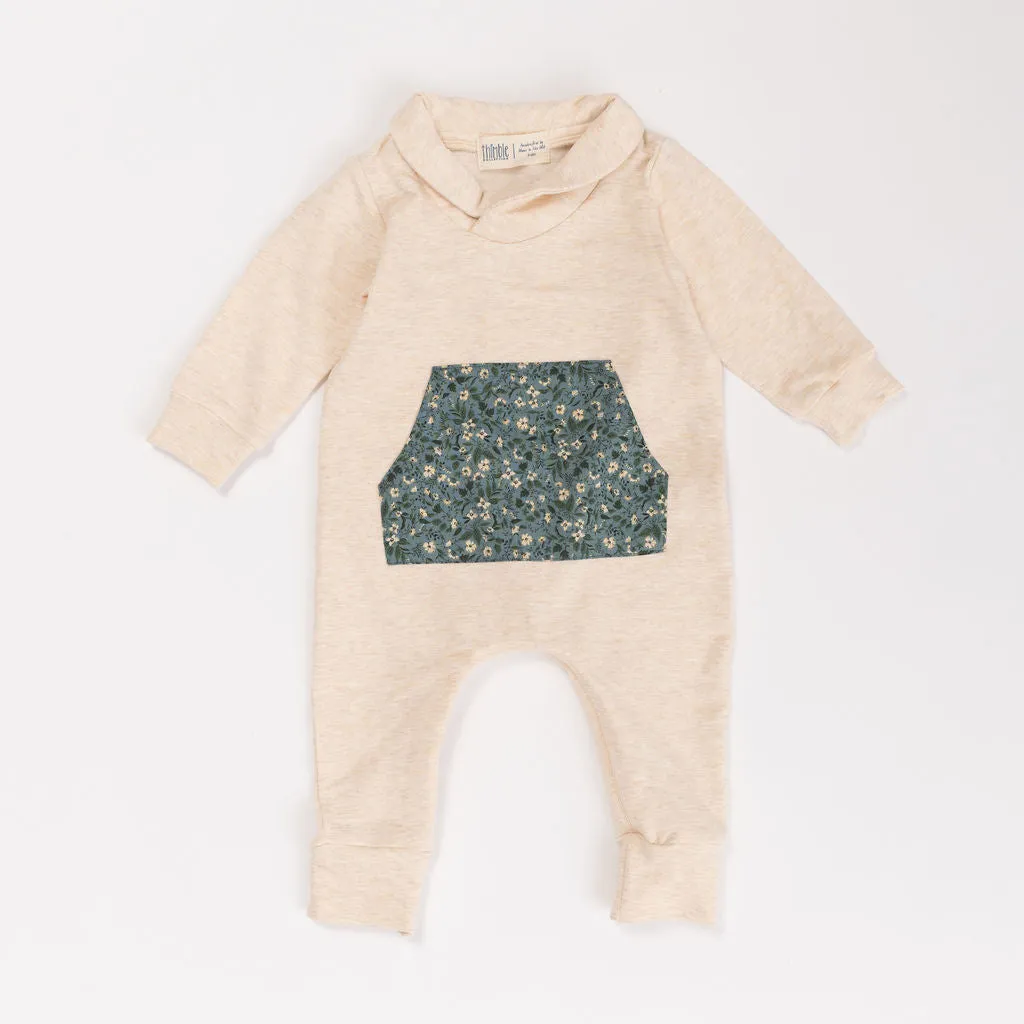 Bamboo Shawl Collar Romper in Flax Gardenia