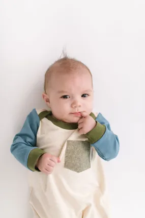 Bamboo Zipper Romper in Flax Colorblock