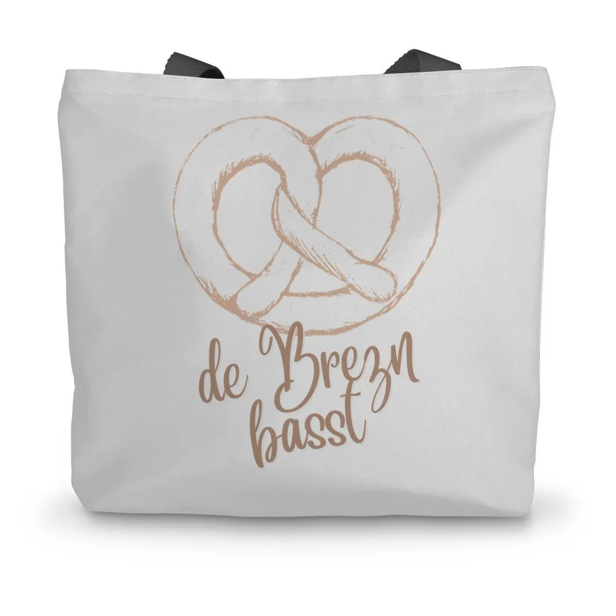 Bavarian Statement Tote Bag, Canvas with pretzel print "Brezn basst" - Natural White & Beige