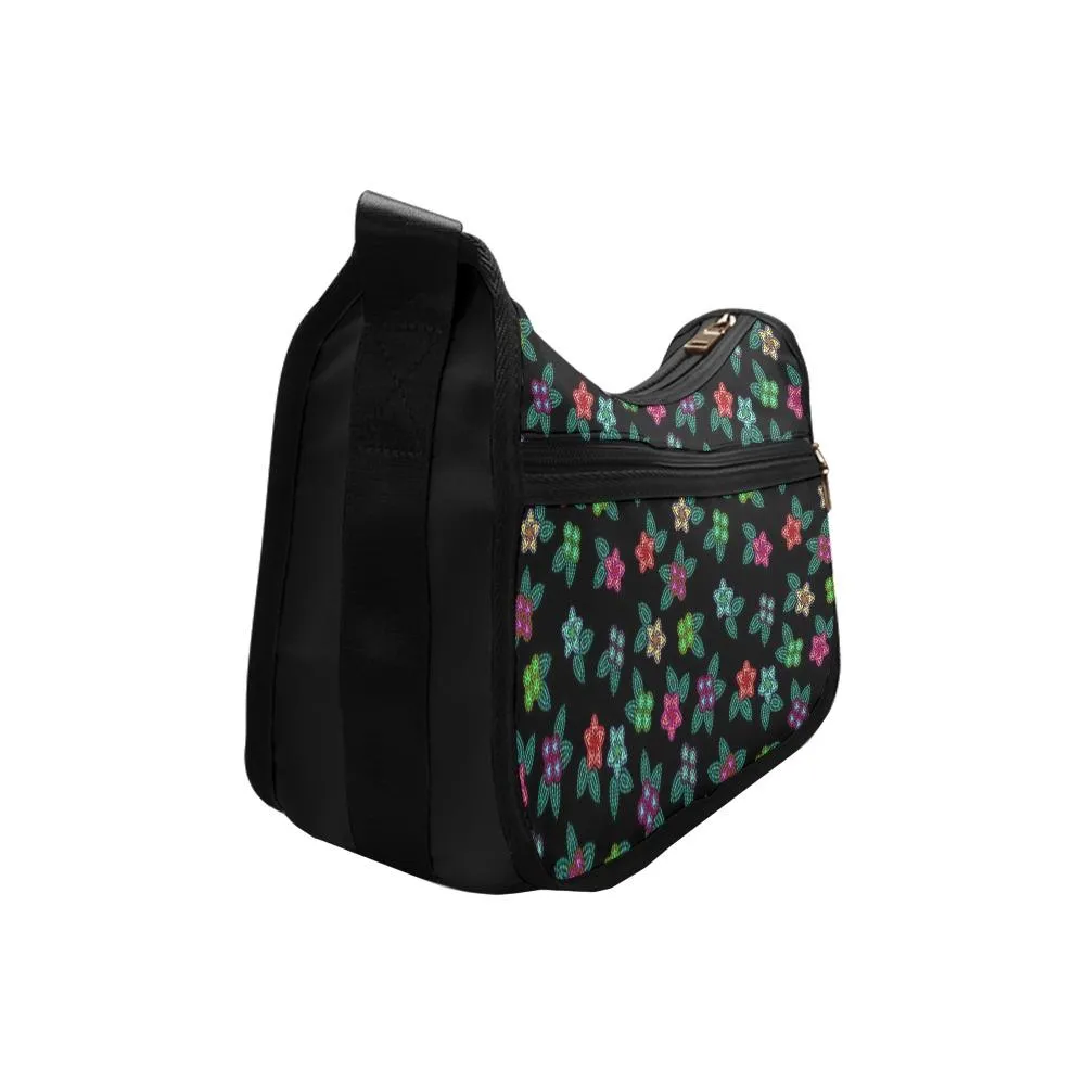 Berry Flowers Black Crossbody Bags