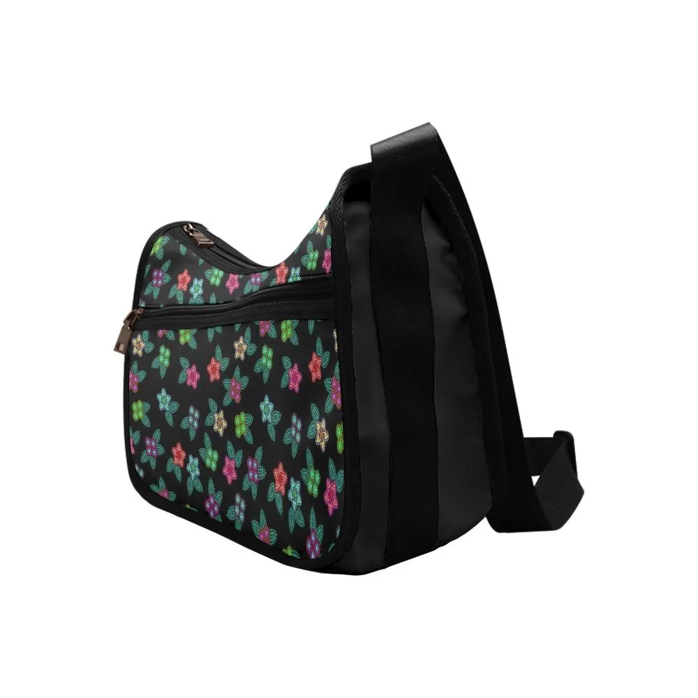 Berry Flowers Black Crossbody Bags