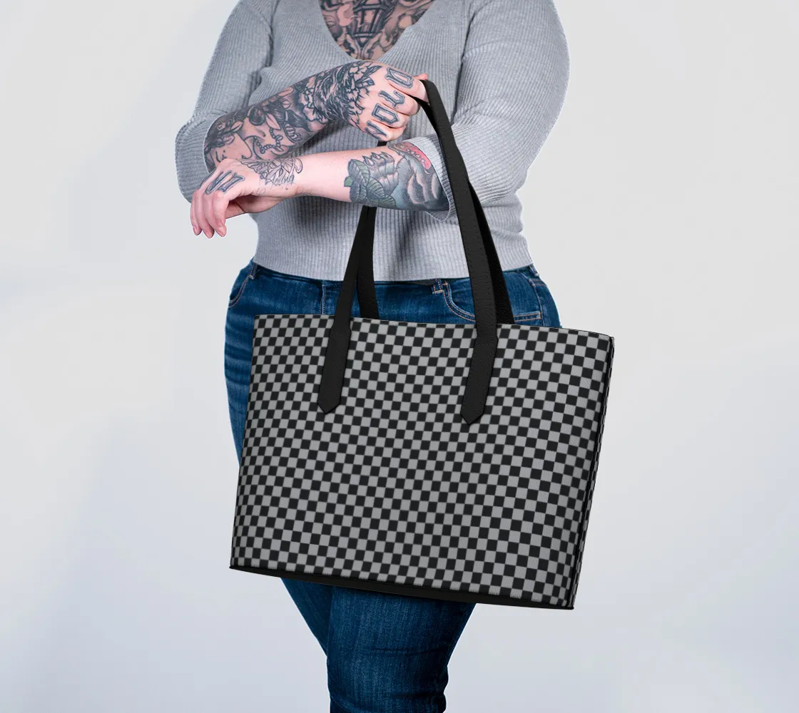 Black and Gray Vegan Leather Tote Bag