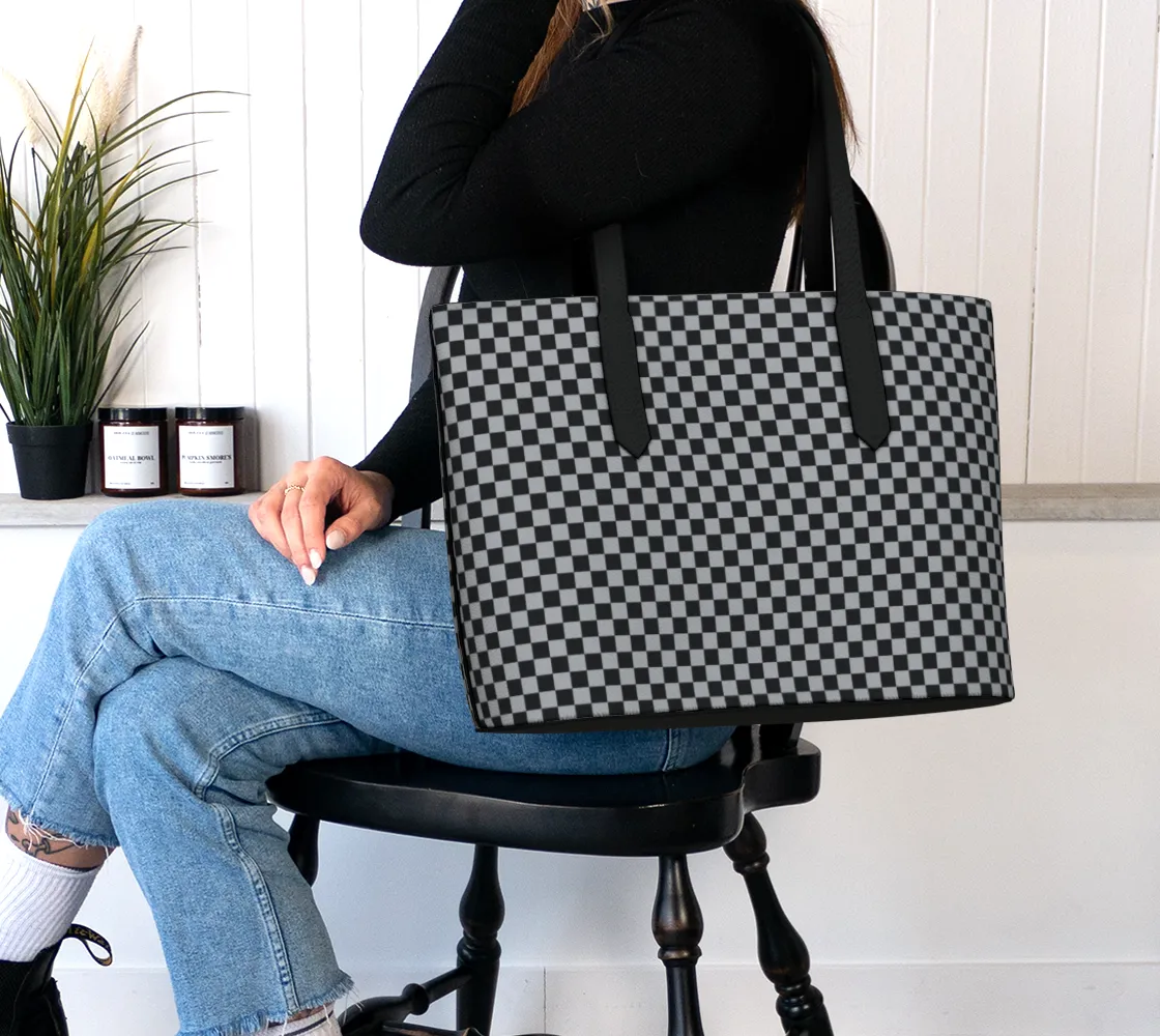 Black and Gray Vegan Leather Tote Bag