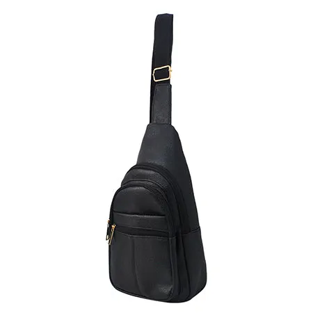 Black Faux Leather Fashion Sling Bag