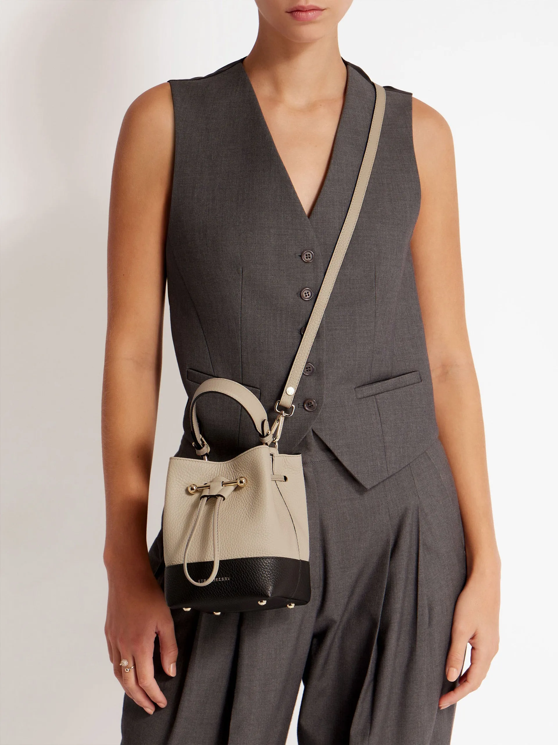 Black, oat and mushroom Osette bucket bag