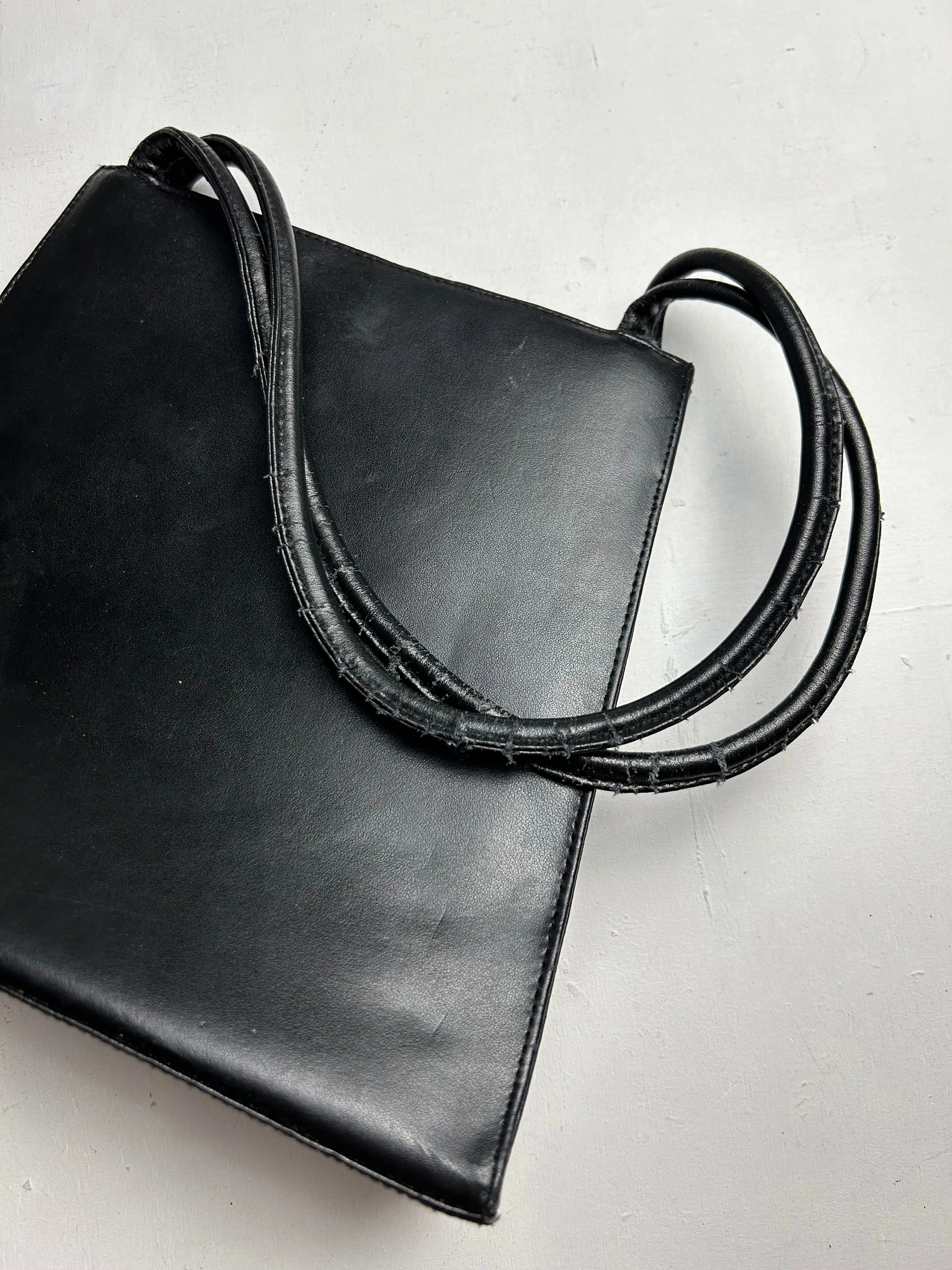 Black real leather vintage shoulder bag