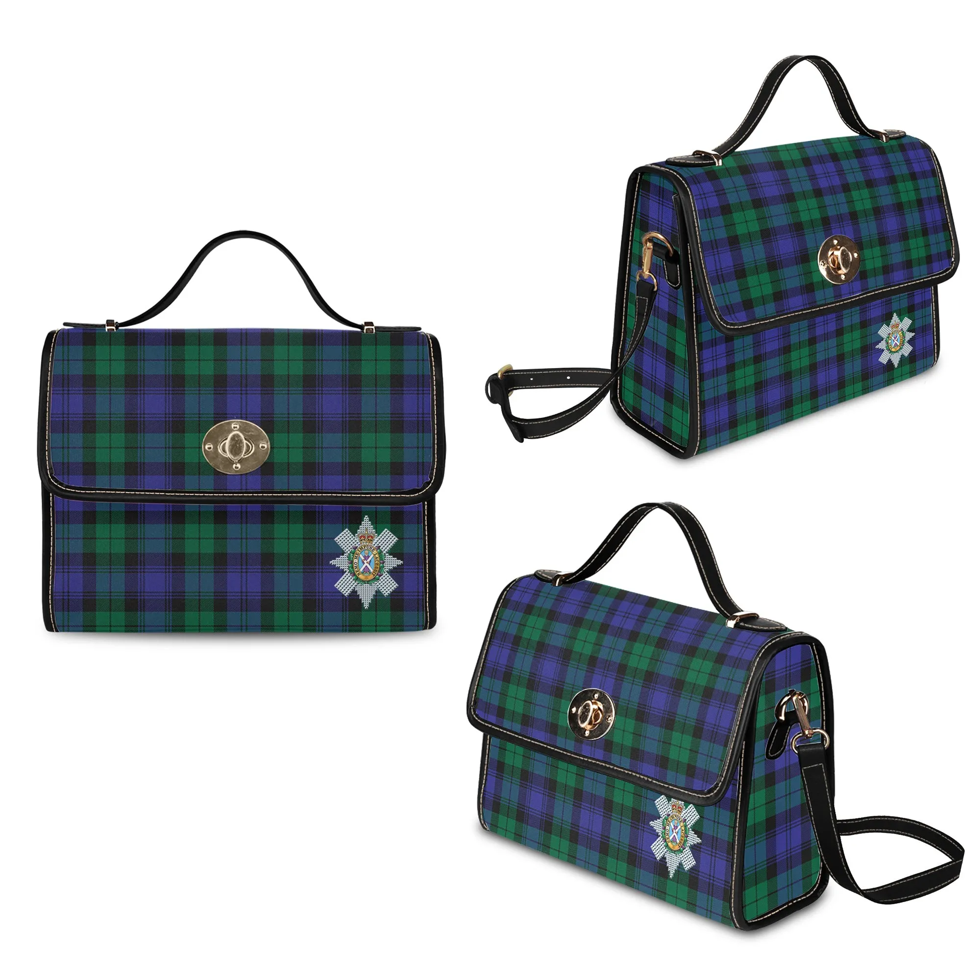 Black Watch Modern Tartan Waterproof Canvas Bag with Family Crest