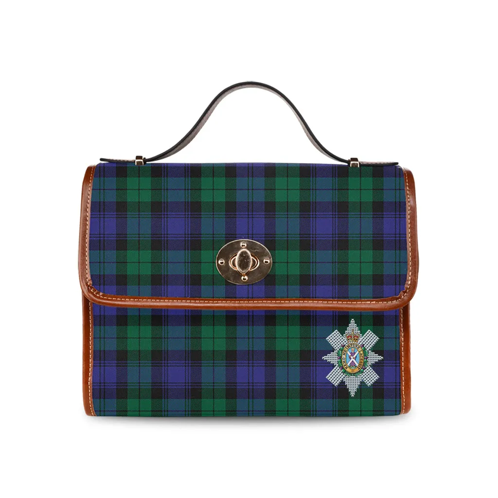 Black Watch Modern Tartan Waterproof Canvas Bag with Family Crest