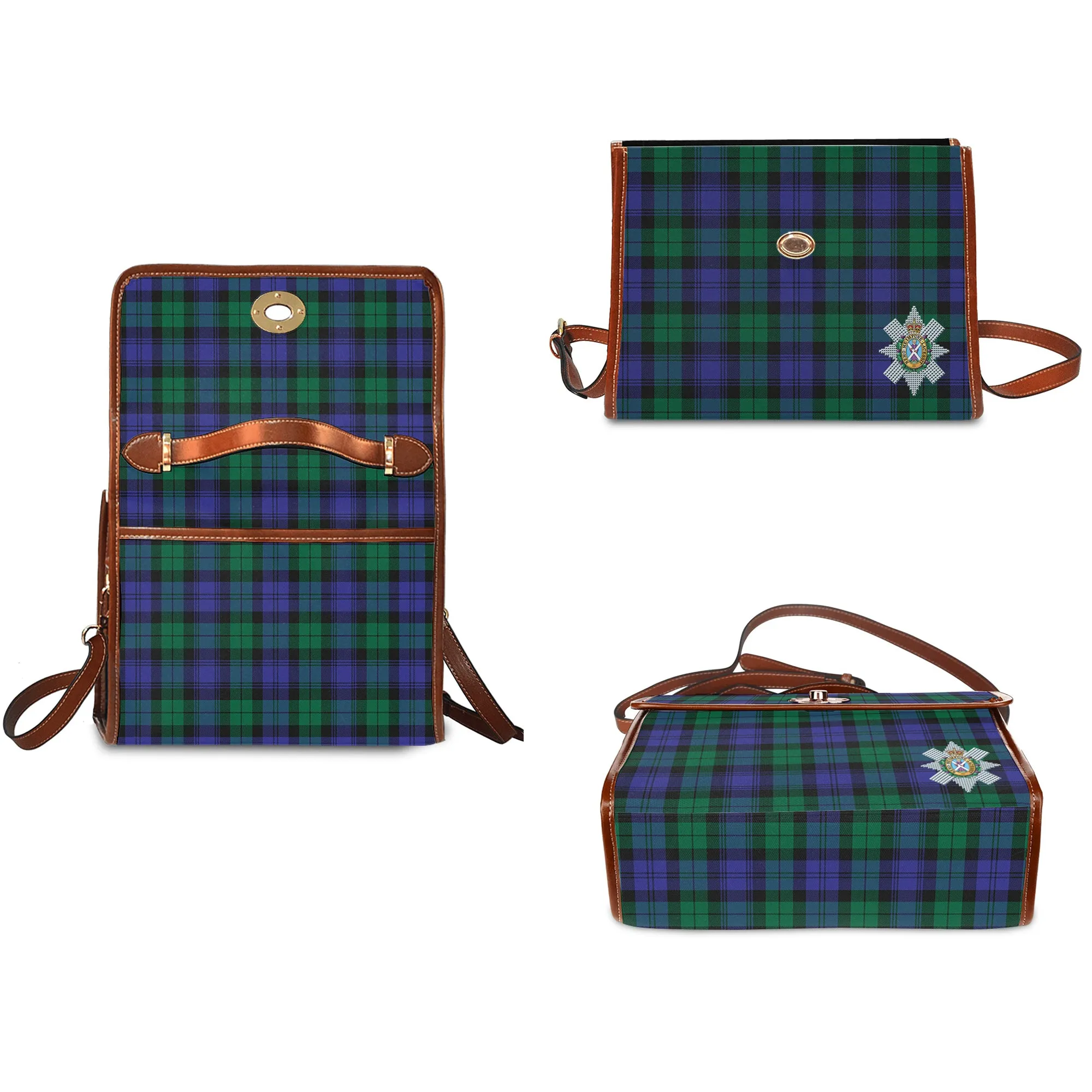 Black Watch Modern Tartan Waterproof Canvas Bag with Family Crest