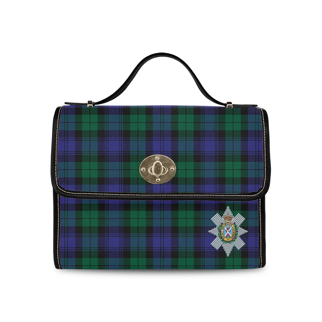 Black Watch Modern Tartan Waterproof Canvas Bag with Family Crest