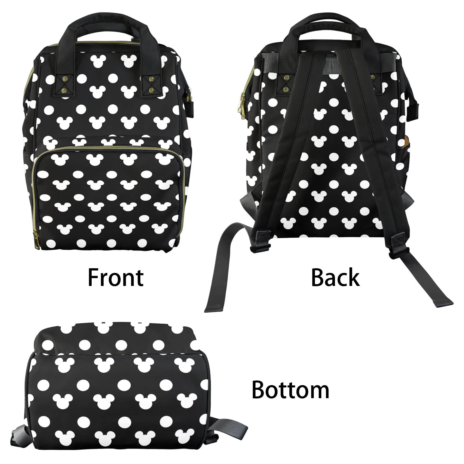 Black With White Mickey Polka Dots Multi-Function Diaper Bag