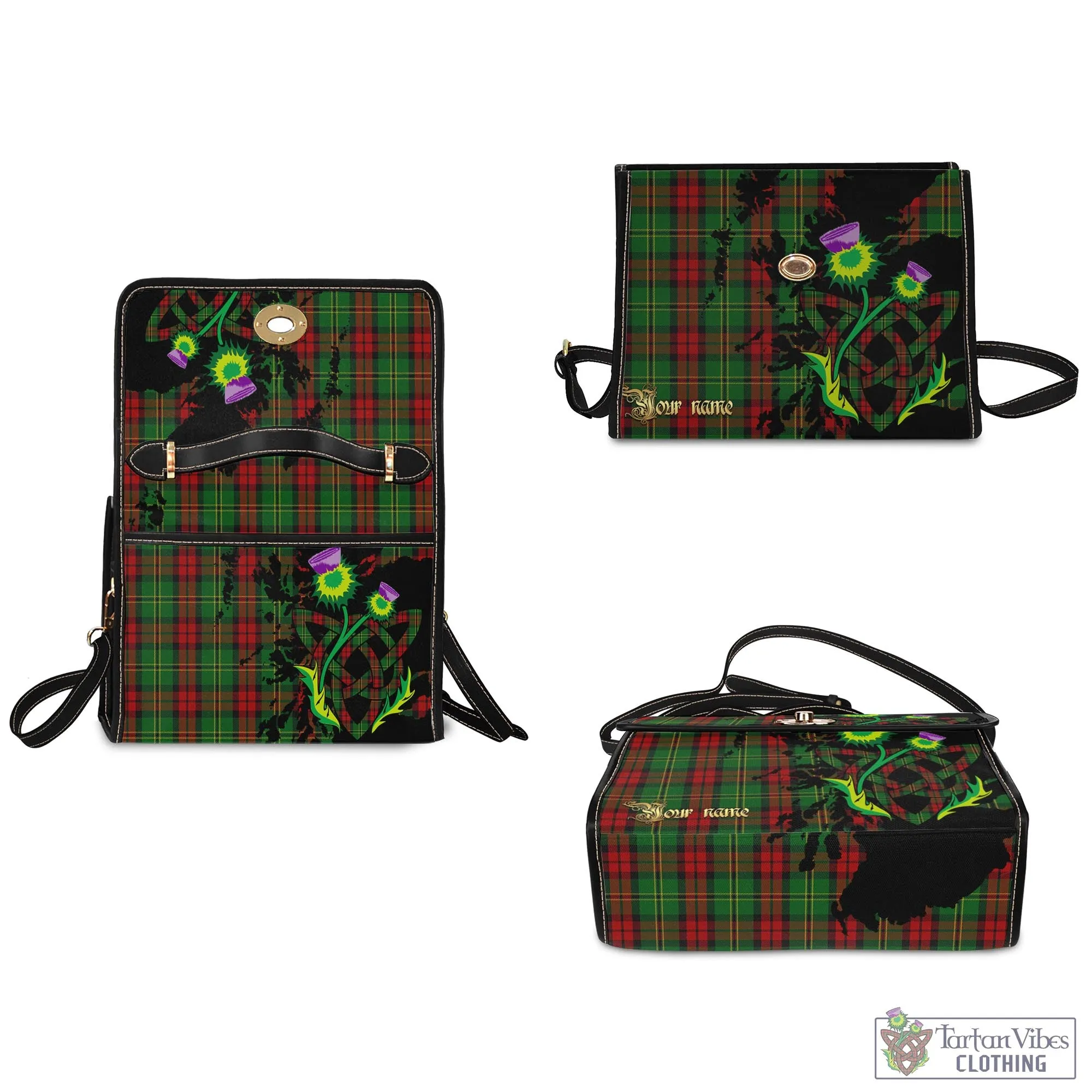 Blackstock Hunting Tartan Waterproof Canvas Bag with Scotland Map and Thistle Celtic Accents