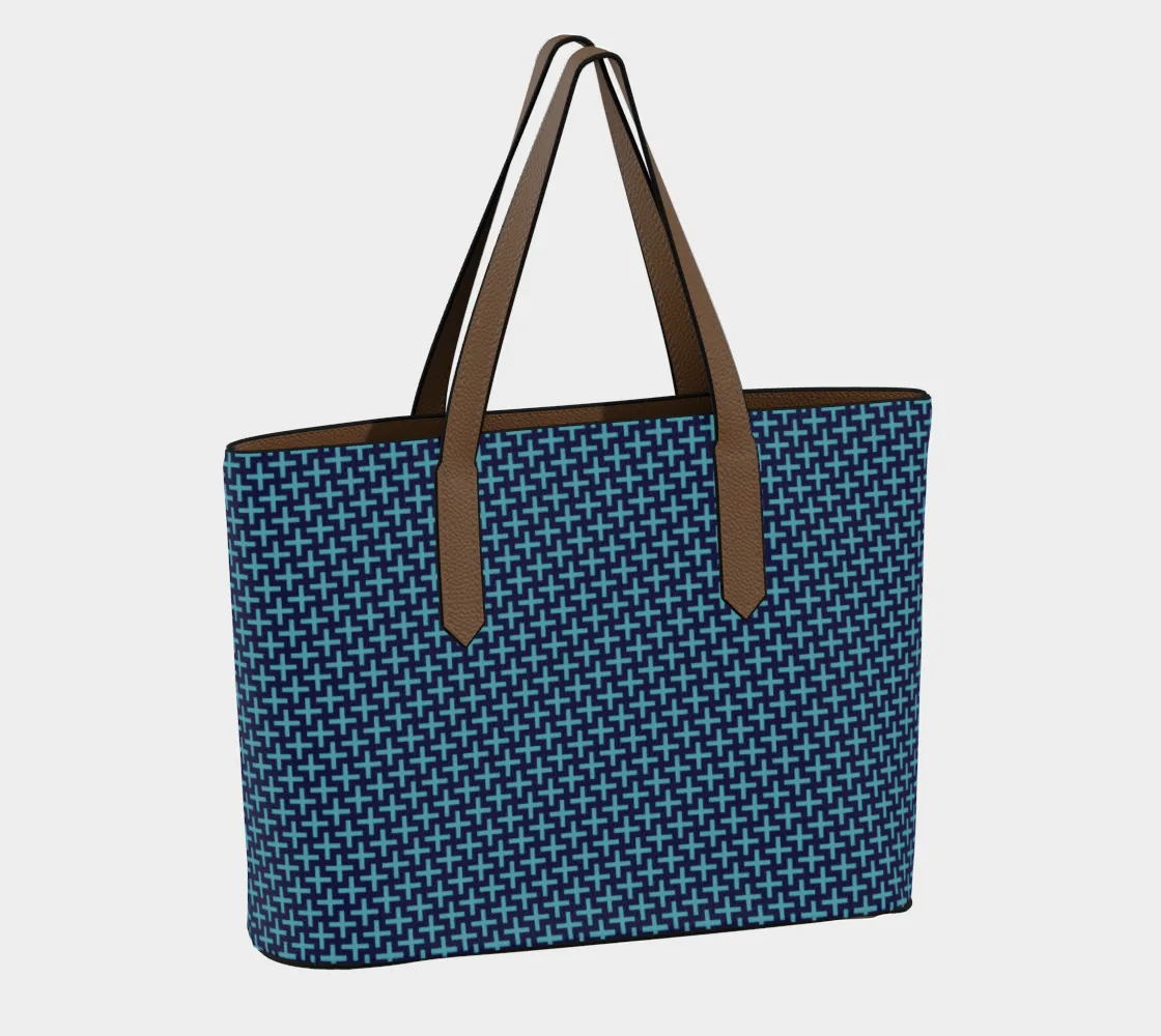 Blue Crosses Vegan Leather Tote Bag