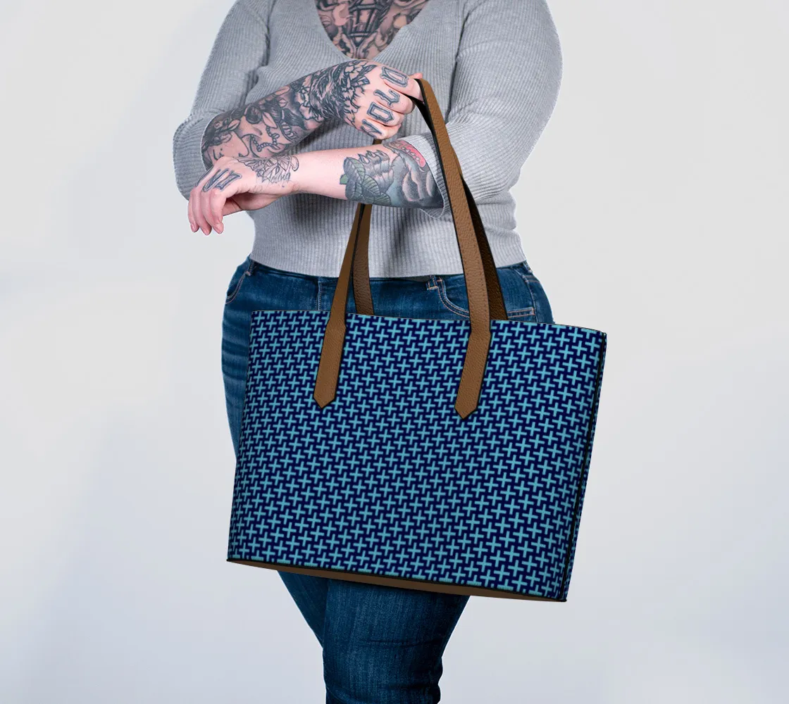 Blue Crosses Vegan Leather Tote Bag