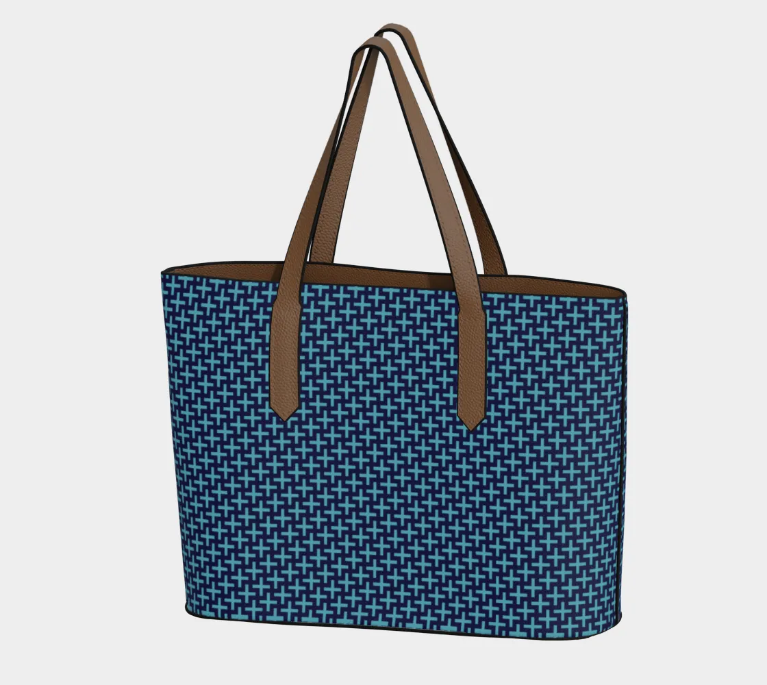 Blue Crosses Vegan Leather Tote Bag