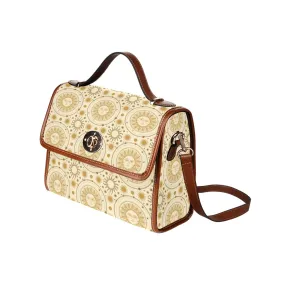 Boho Sun Canvas Satchel bag, Vintage Waterproof Cottagecore Brown Cute Women Crossed Body Purse Vegan Leather Strap Handbag Gift