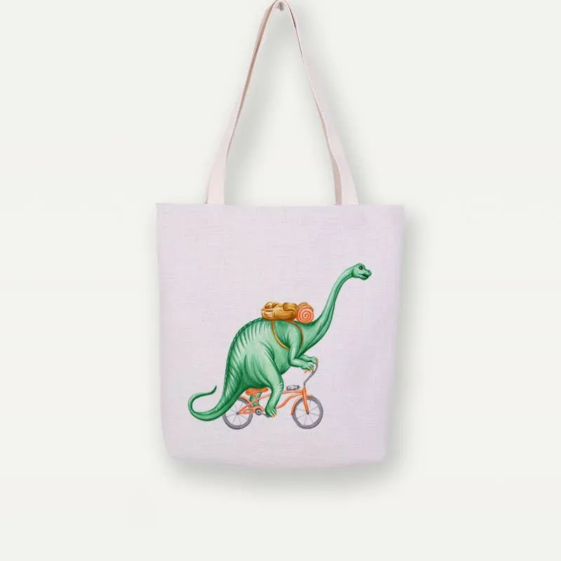 Brontosaurus On Bike Tote Bag, Handbag