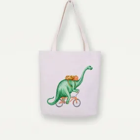 Brontosaurus On Bike Tote Bag, Handbag