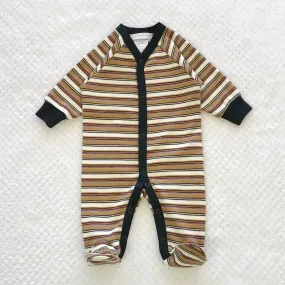 Brown Stripe Snap Front Footie