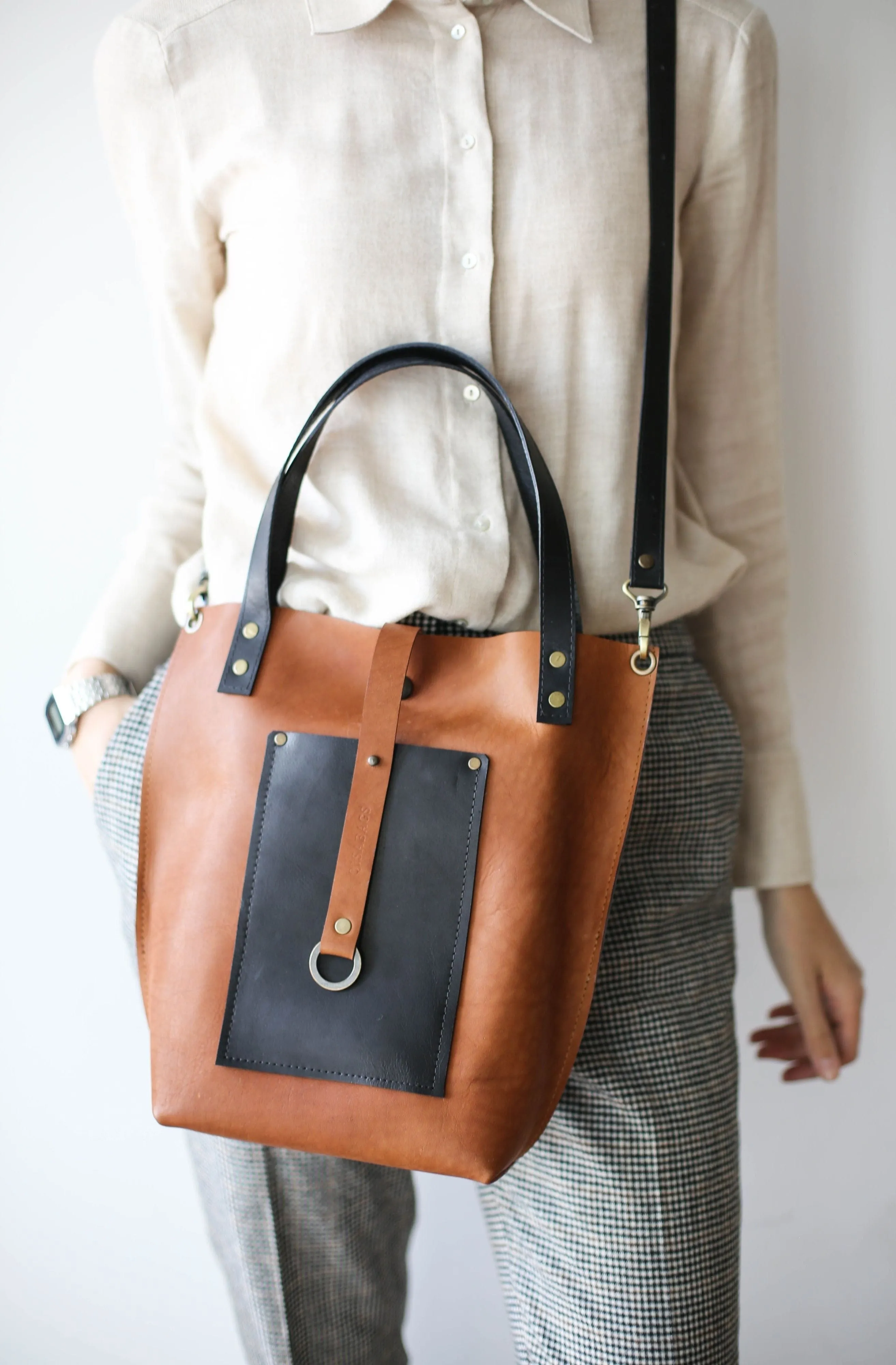 Brown w/Black Leather Tote