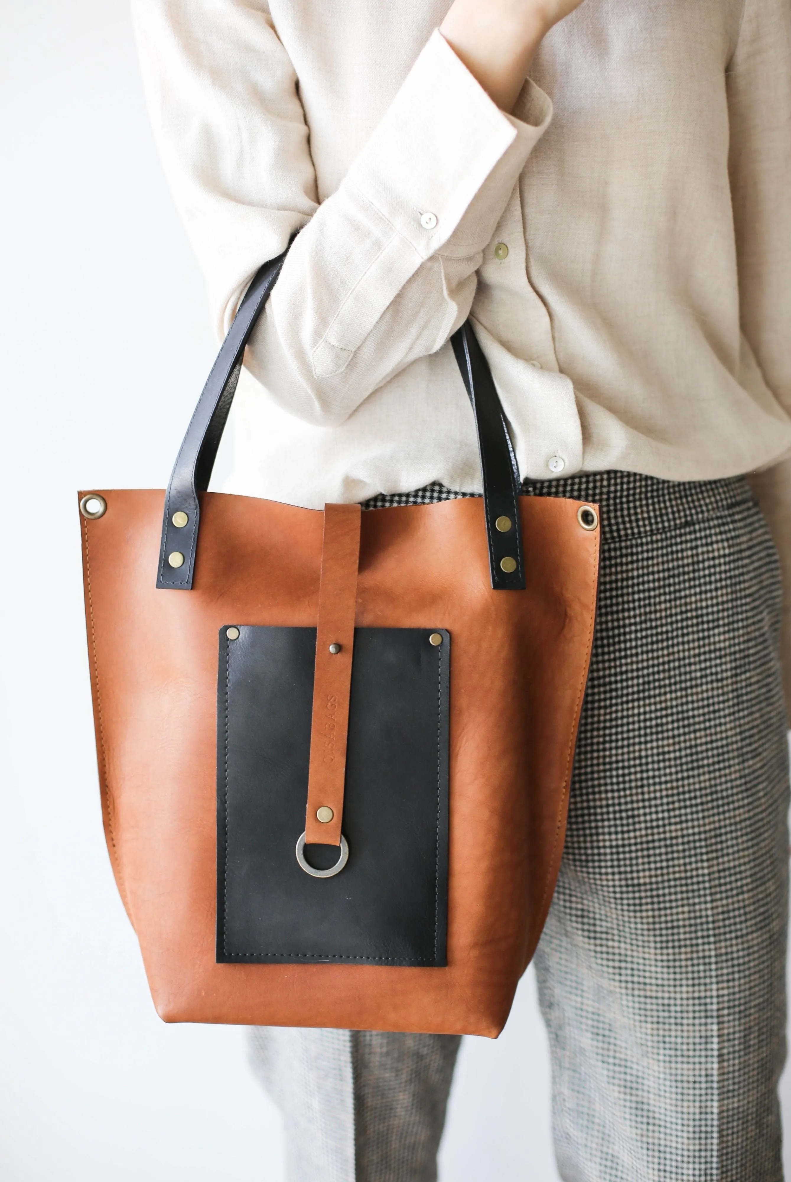 Brown w/Black Leather Tote