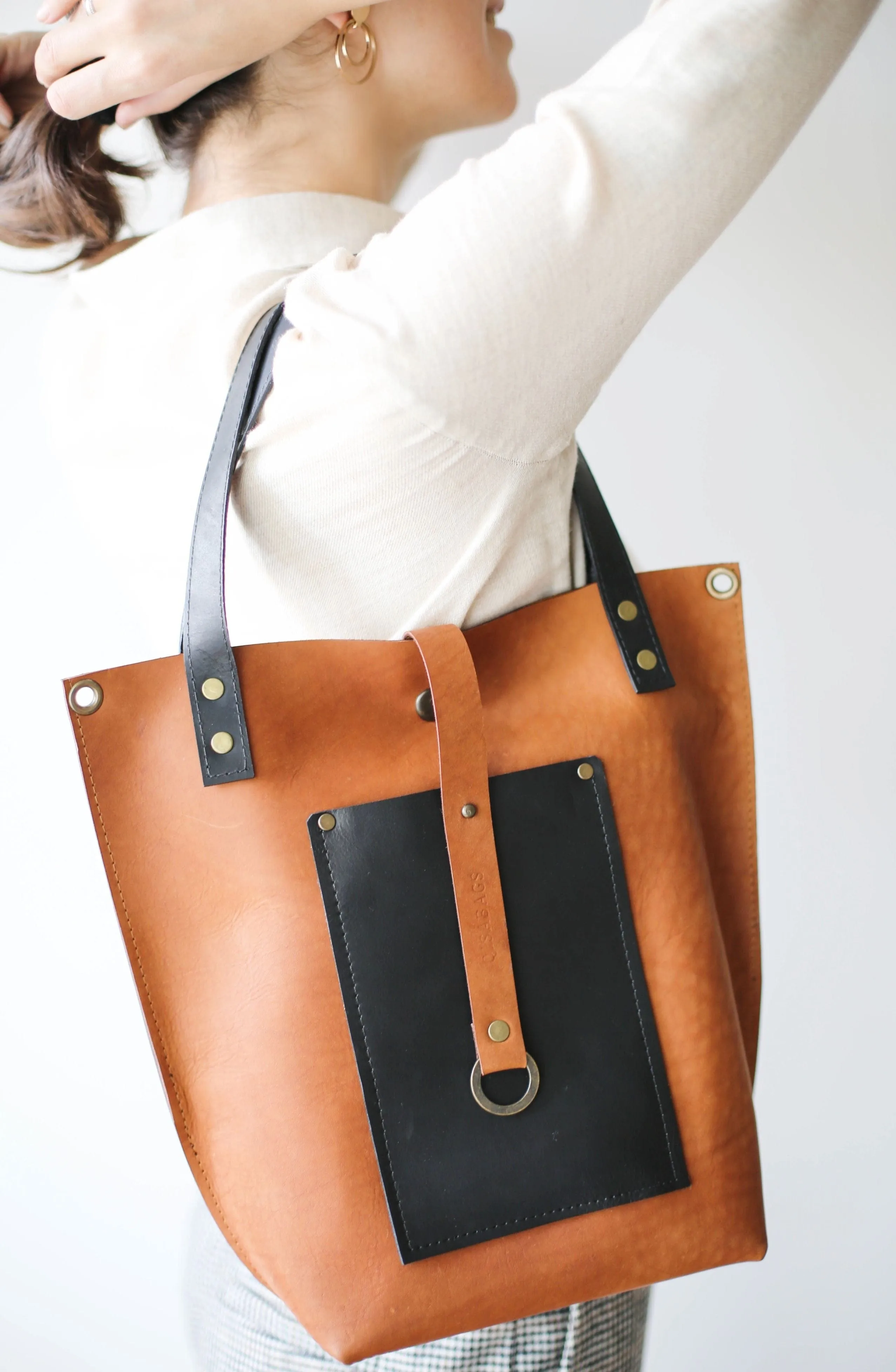 Brown w/Black Leather Tote