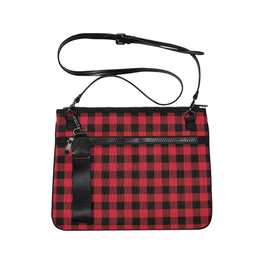 Buffalo Plaid Crossbody Slim Purse, Red and Black Check checkered Pattern Shoulder Wristlet Mini Zipper Nylon Handbag Clutch Bag