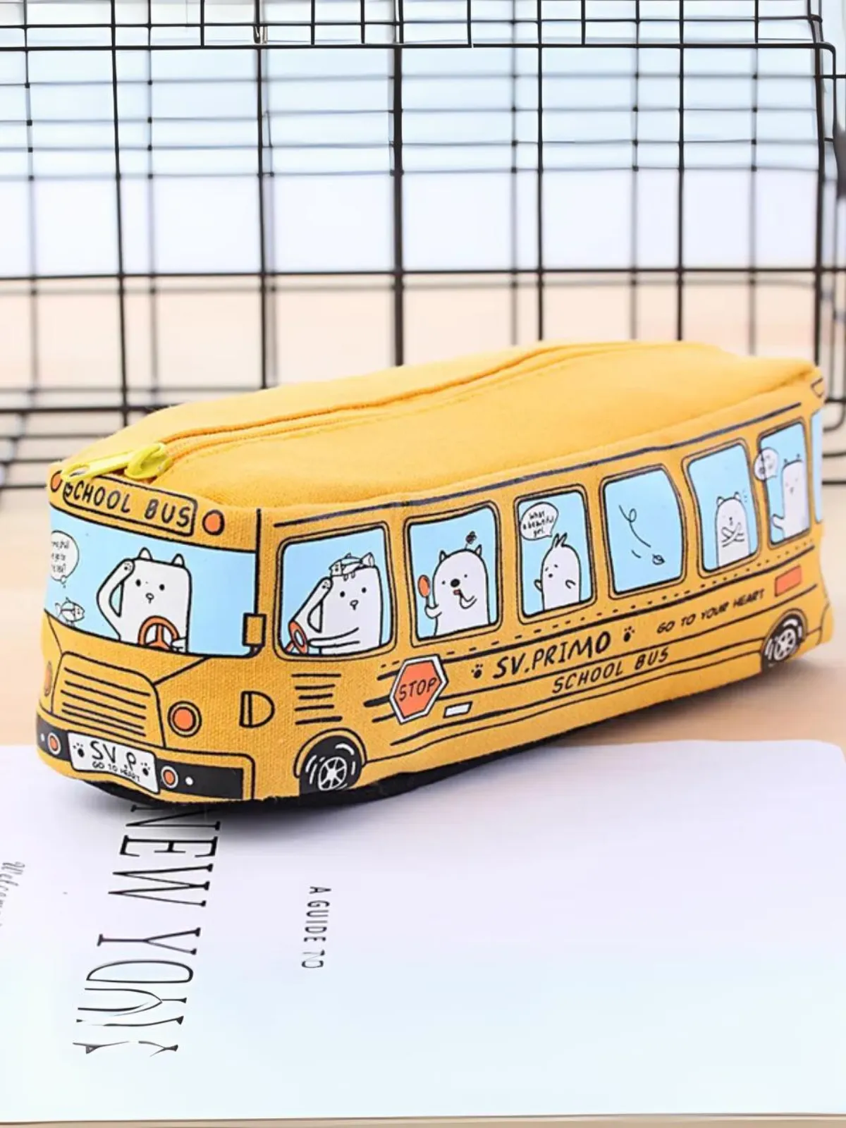 Cartoon School Bus Pencil Case - Fun and Spacious Stationery Organizer